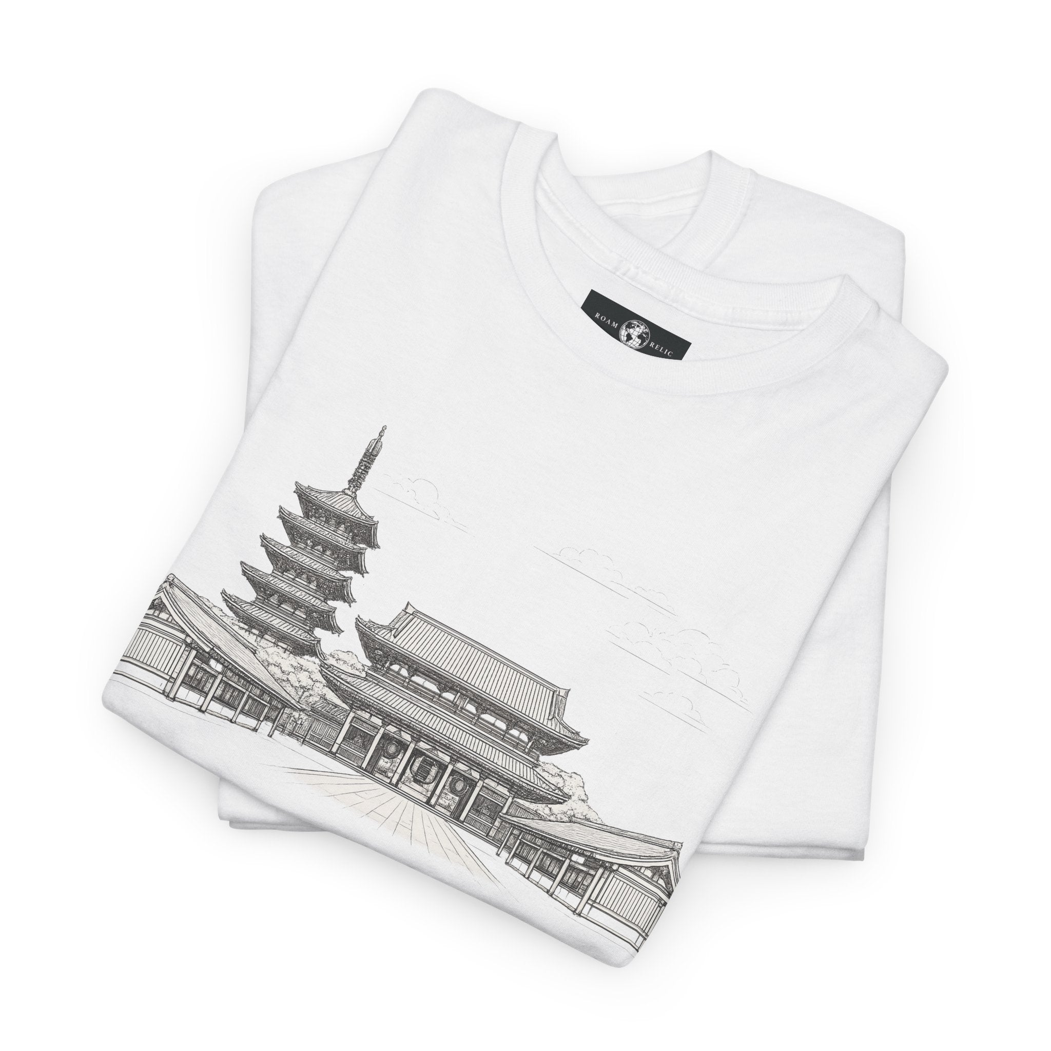 Senso‑ji Temple Outline Tee — Asakusa Japan Travel Graphic Shirt