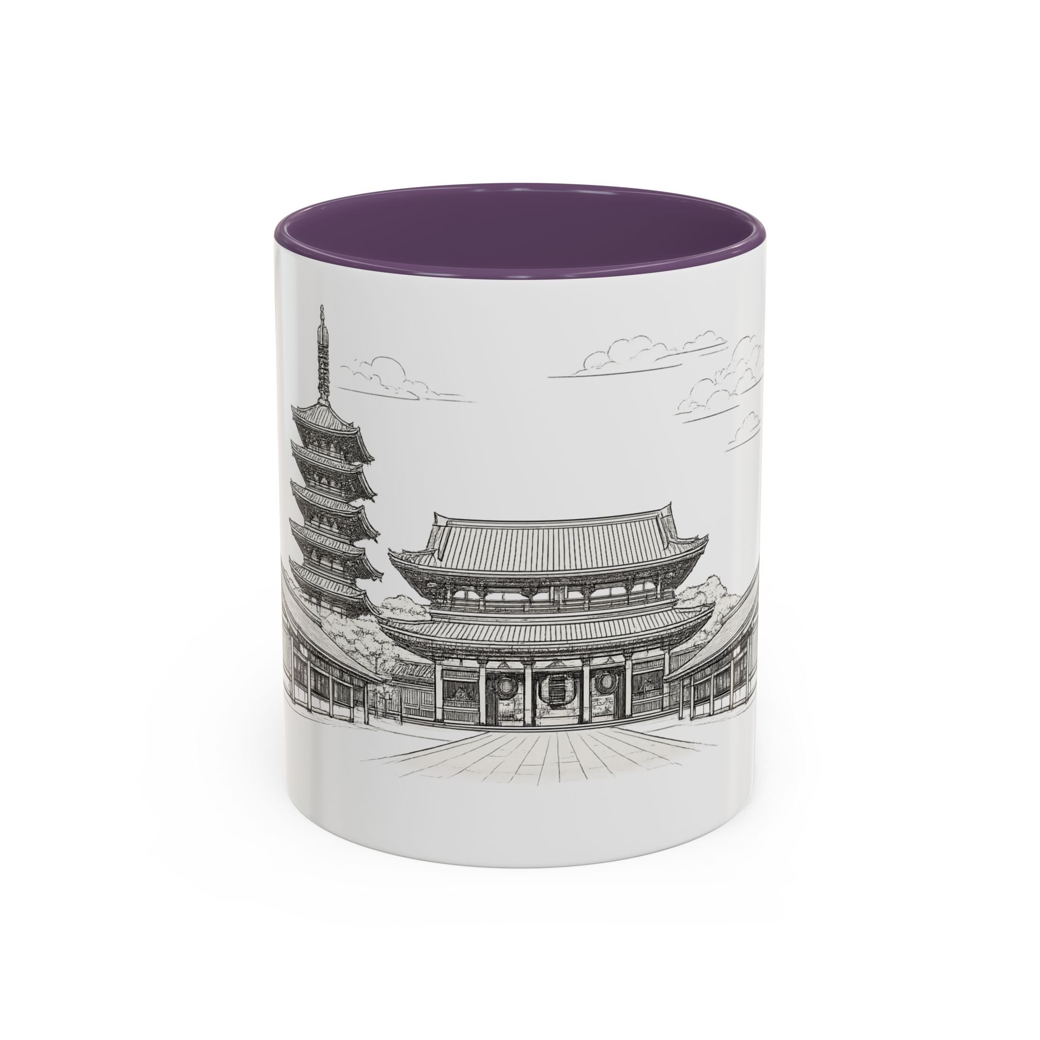 Senso-ji Temple Accent Coffee Mug — Asakusa Japan Minimal Outline Design (11/15oz)