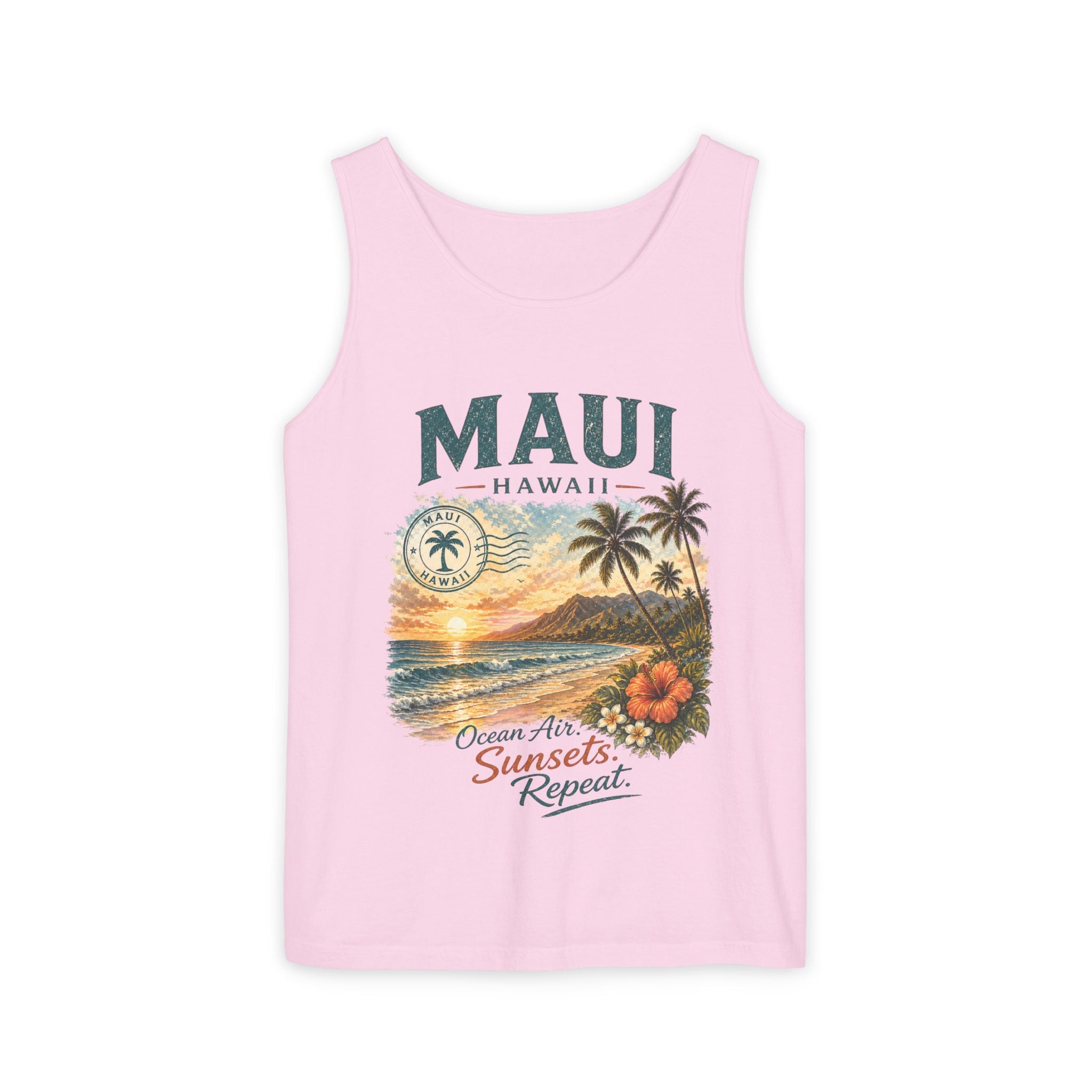 Maui Hawaii Tank Top — Ocean Air Sunsets Repeat Beach Graphic
