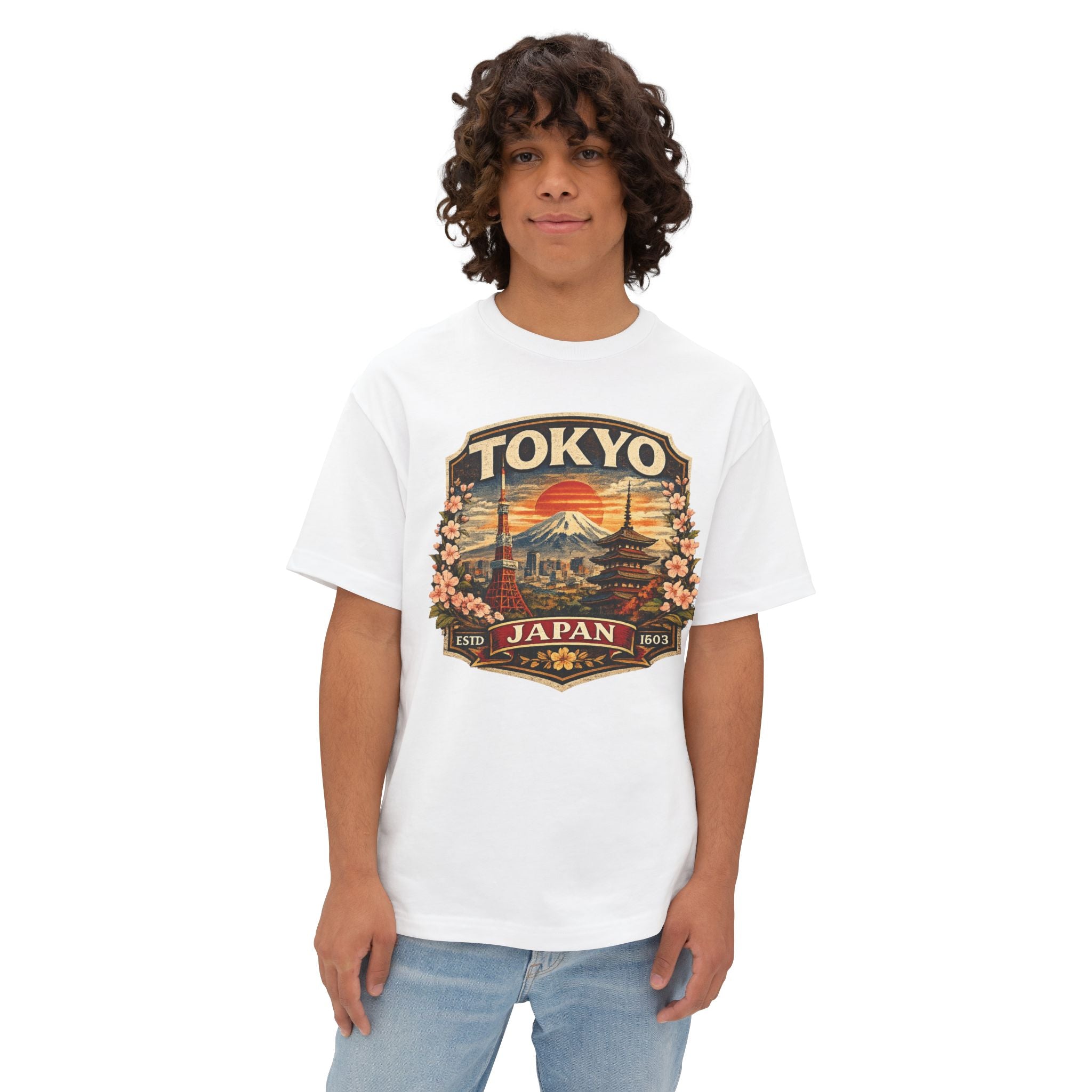 Tokyo Japan Vintage Badge Tee — Retro Mount Fuji & Sakura Graphic T-Shirt
