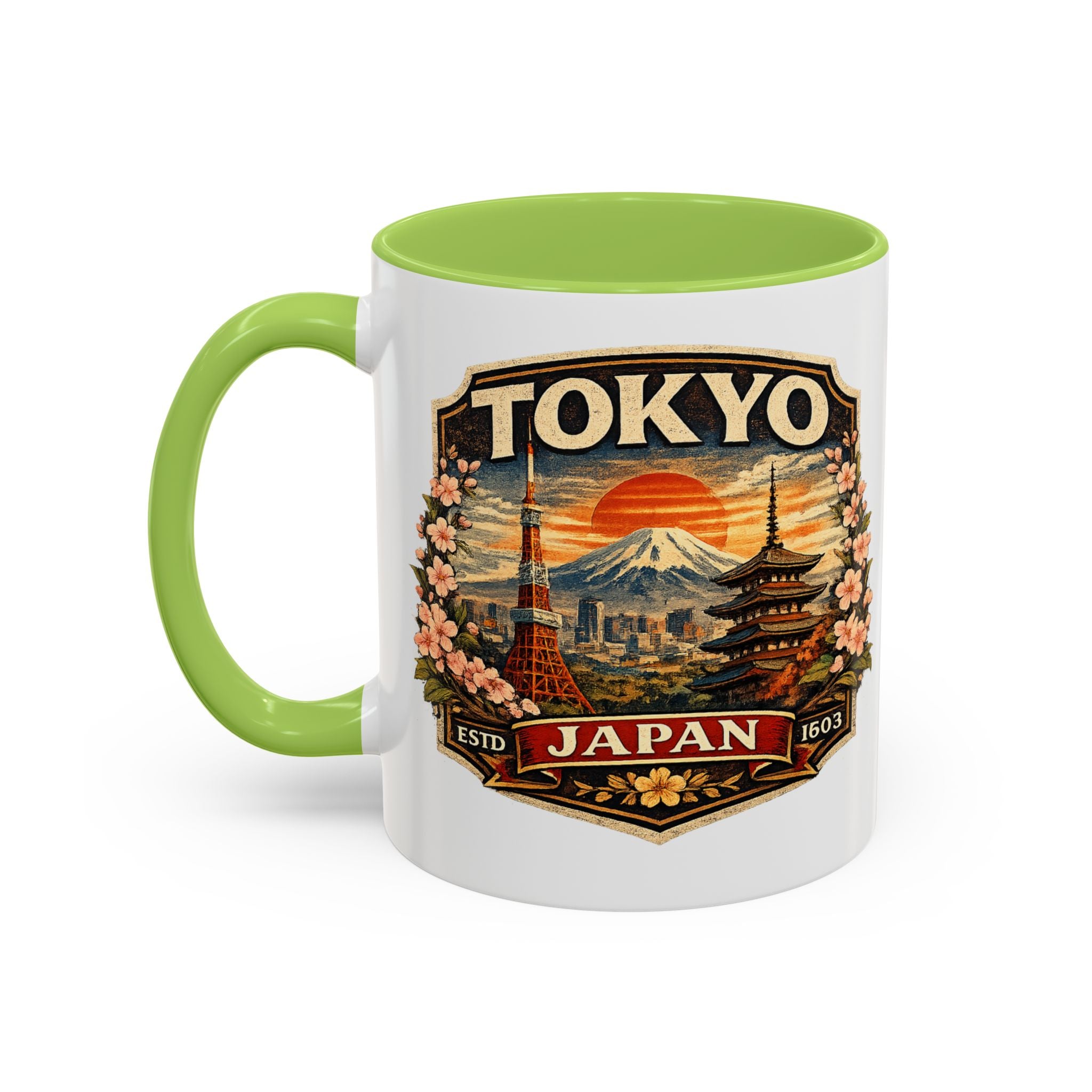 Tokyo Japan Accent Coffee Mug – Vintage Mount Fuji & Sakura Travel Souvenir (11/15oz)
