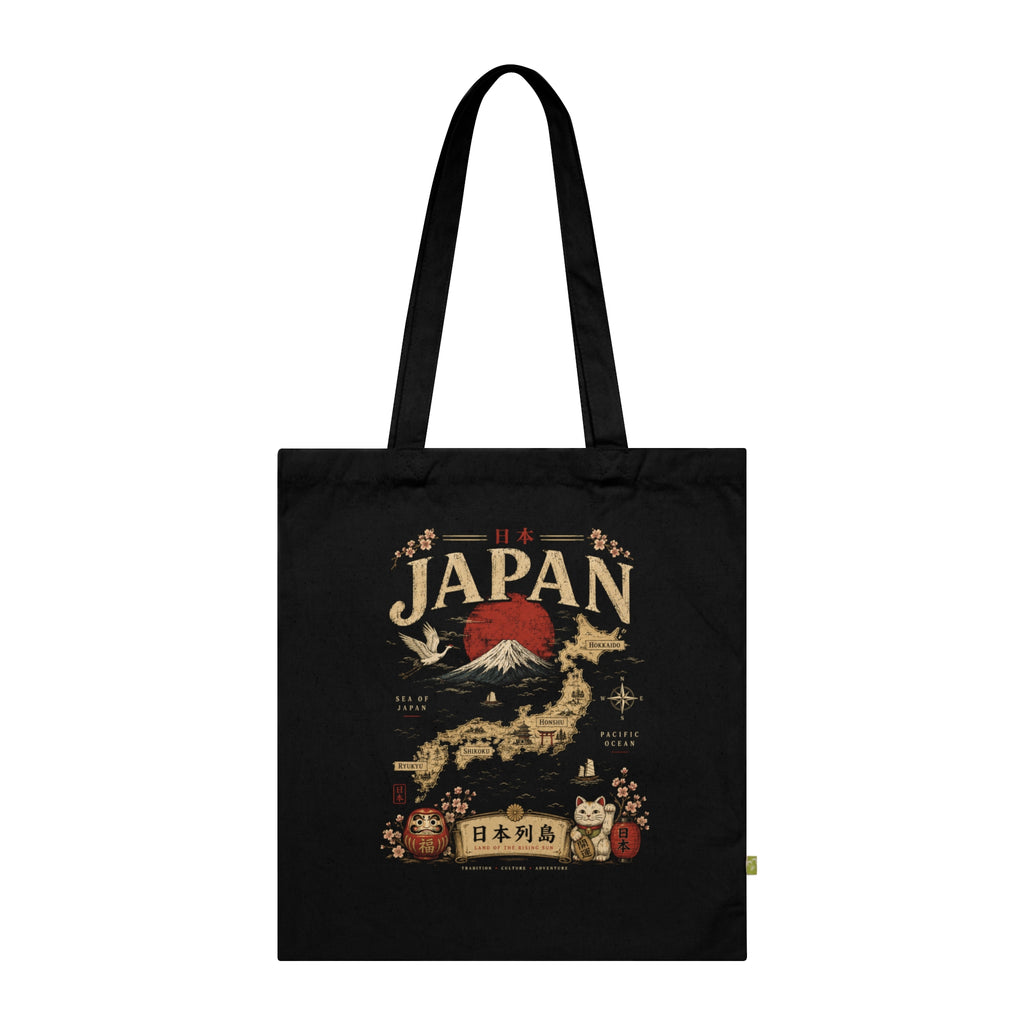 Japan Travel Tote Bag — Vintage Mount Fuji & Map Organic Cotton Tote