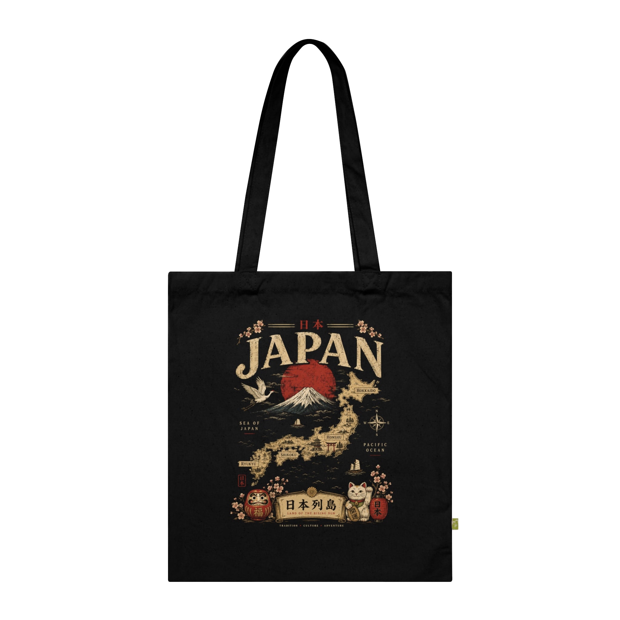Japan Travel Tote Bag — Vintage Mount Fuji & Map Organic Cotton Tote