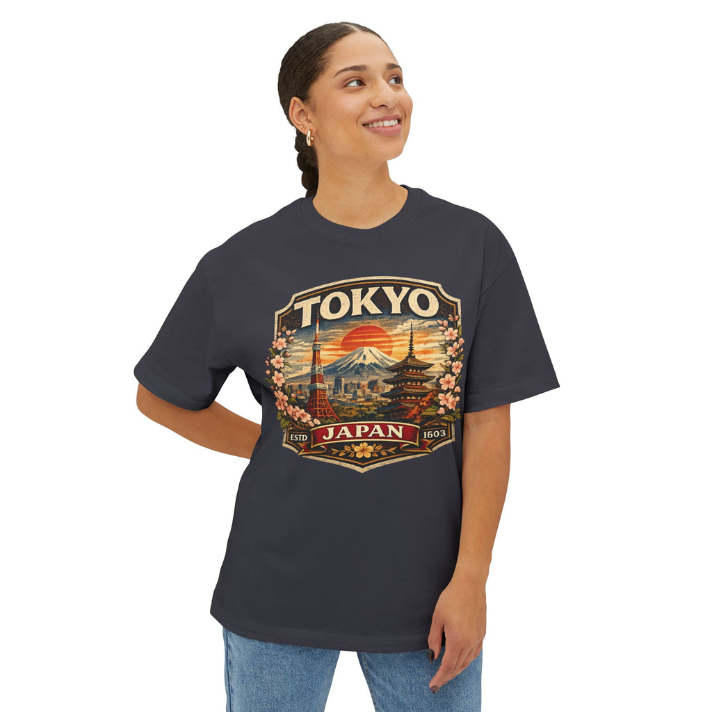 Tokyo Japan Vintage Badge Tee — Retro Mount Fuji & Sakura Graphic T-Shirt