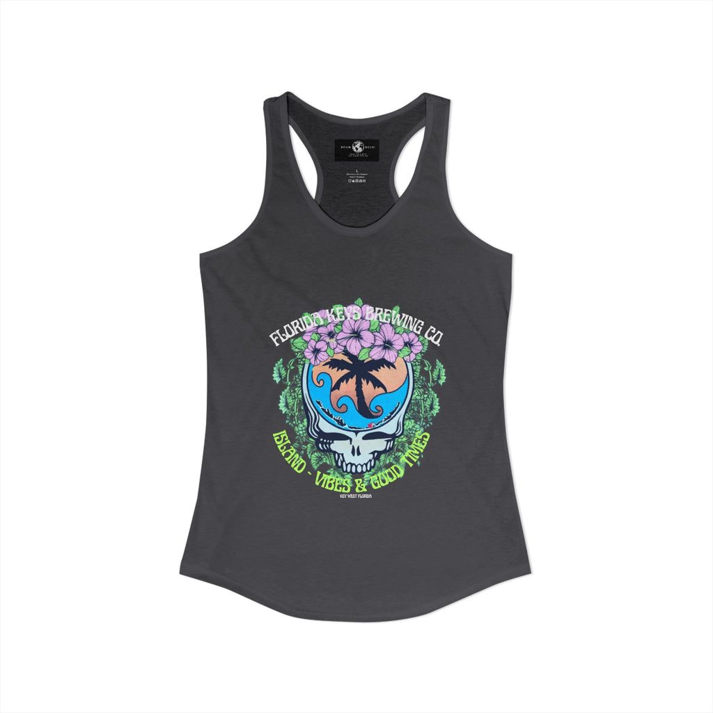 Island Vibes & Good Times Racerback Tank — Tropical Skull Graphic