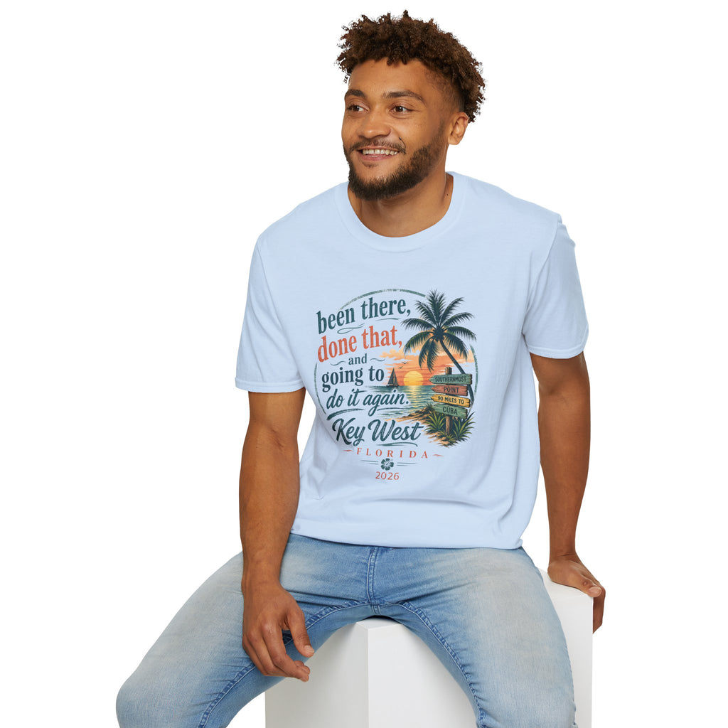 Key West Florida Vintage Sunset T-Shirt — "Been there, done that, and going to do it again" Travel Tee - Personalize with Custom Text