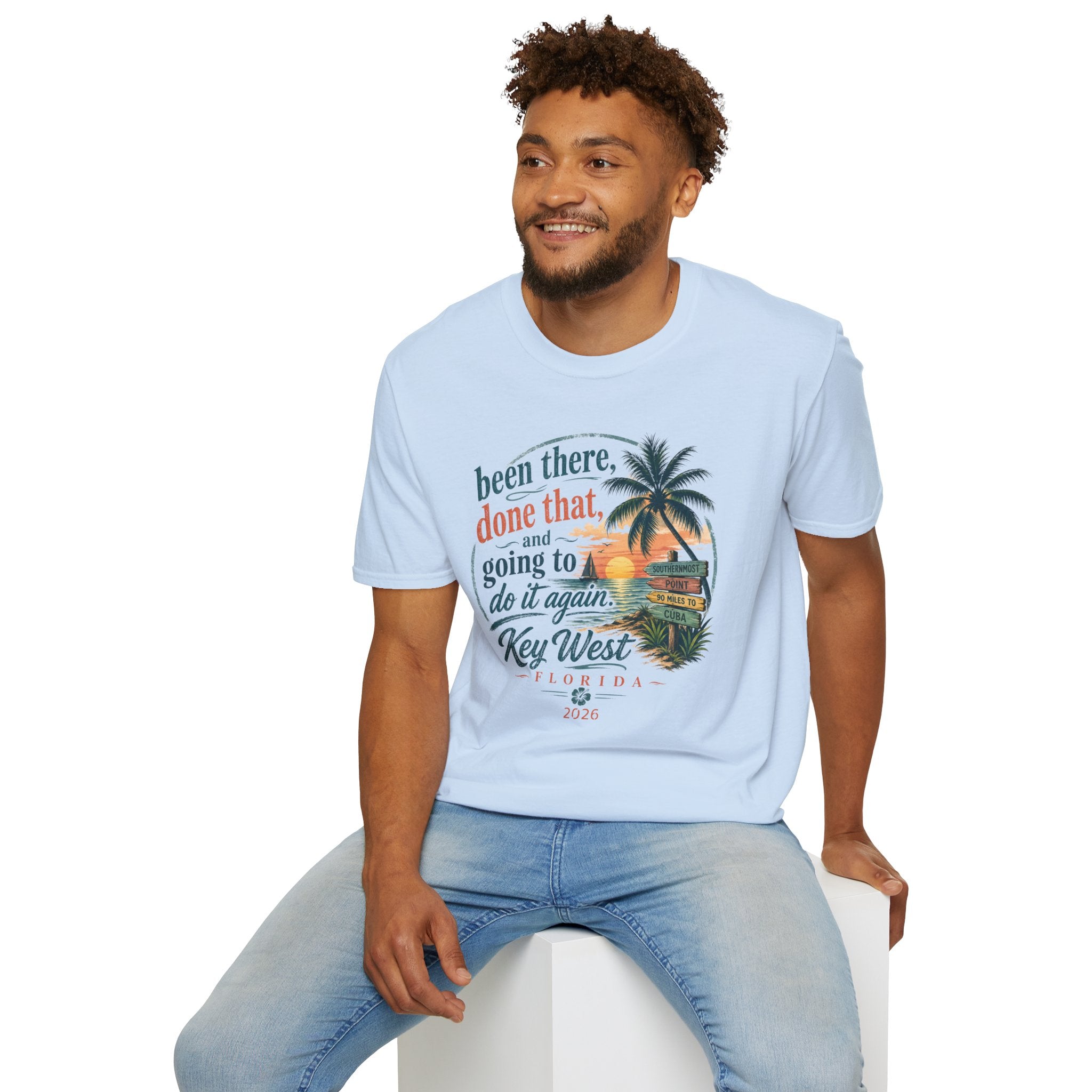 Key West Florida Vintage Sunset T-Shirt — "Been there, done that, and going to do it again" Travel Tee - Personalize with Custom Text