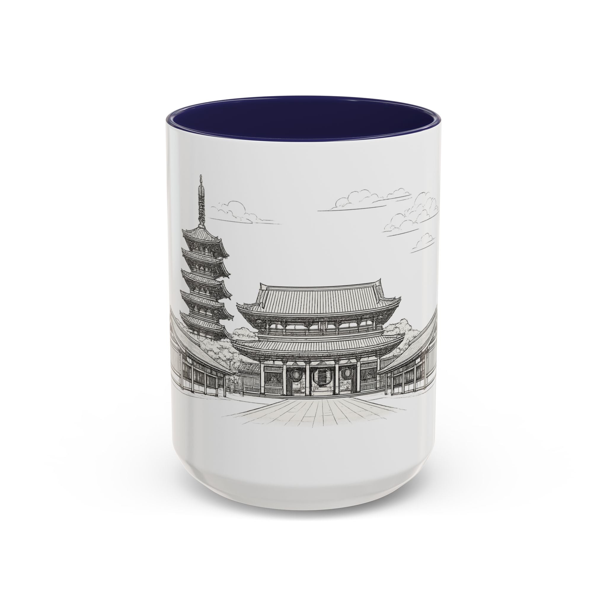 Senso-ji Temple Accent Coffee Mug — Asakusa Japan Minimal Outline Design (11/15oz)