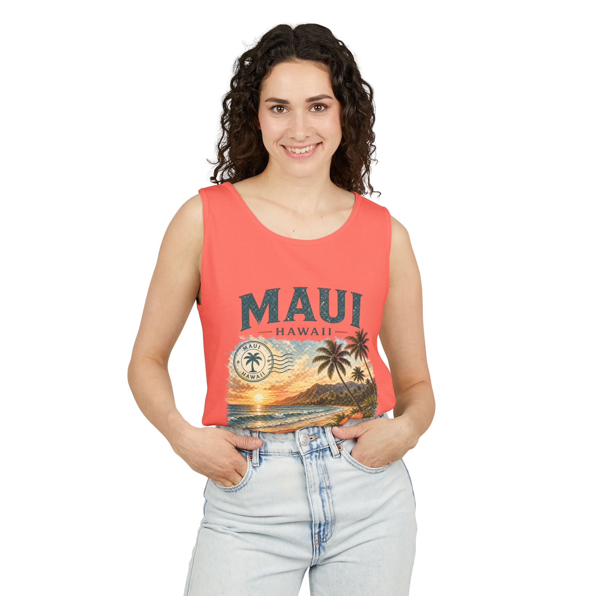 Maui Hawaii Tank Top — Ocean Air Sunsets Repeat Beach Graphic