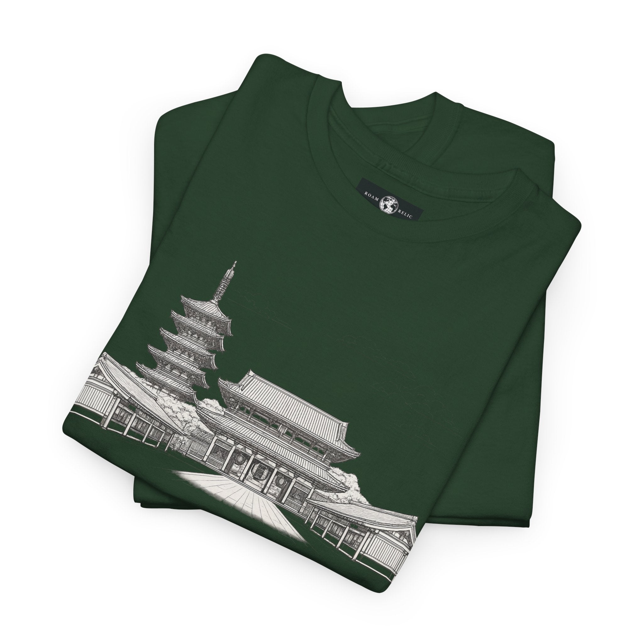 Senso‑ji Temple Outline Tee — Asakusa Japan Travel Graphic Shirt