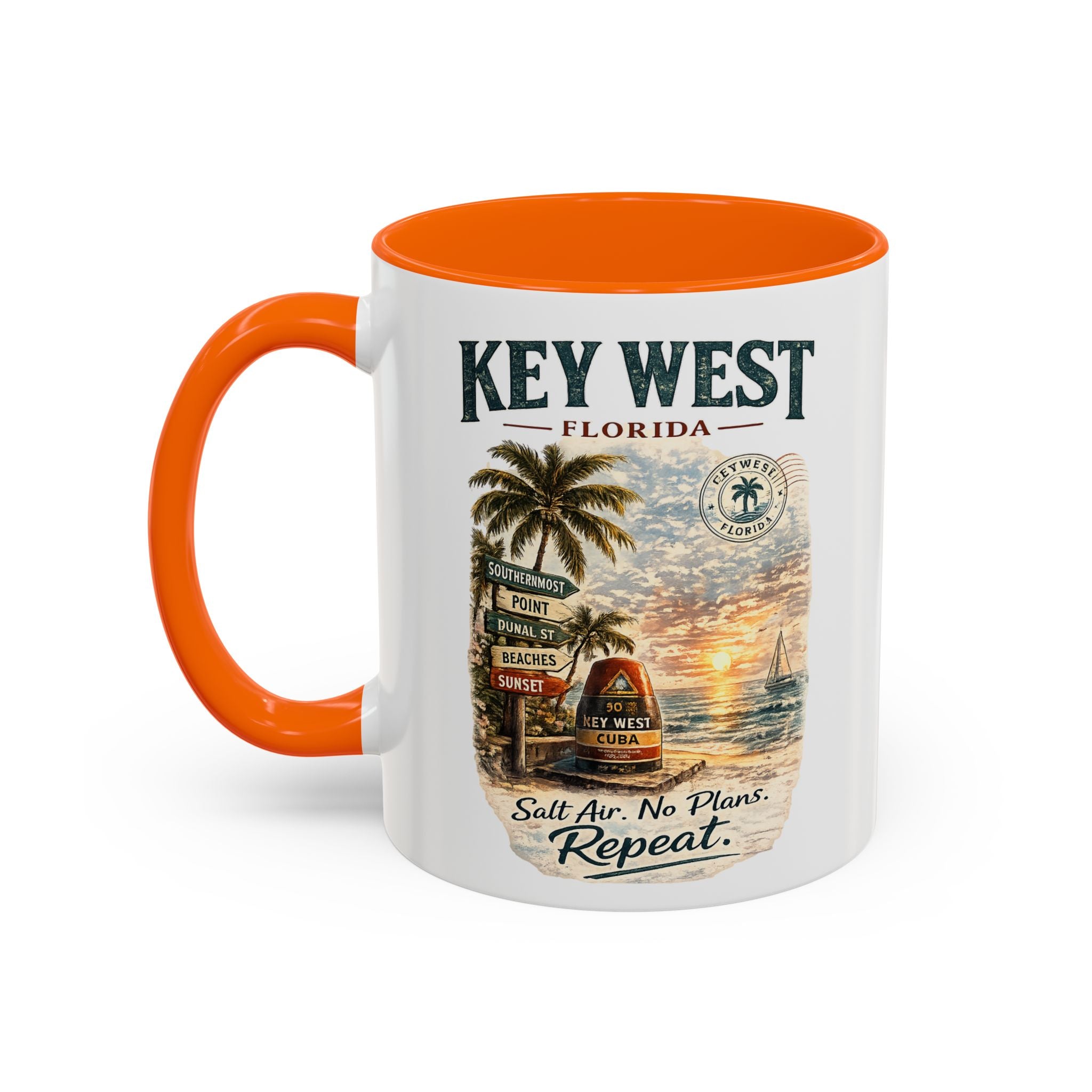 Key West Florida Coffee Mug - 'Salt Air. No Plans. Repeat.' Beach Souvenir Accent Mug (11/15oz)