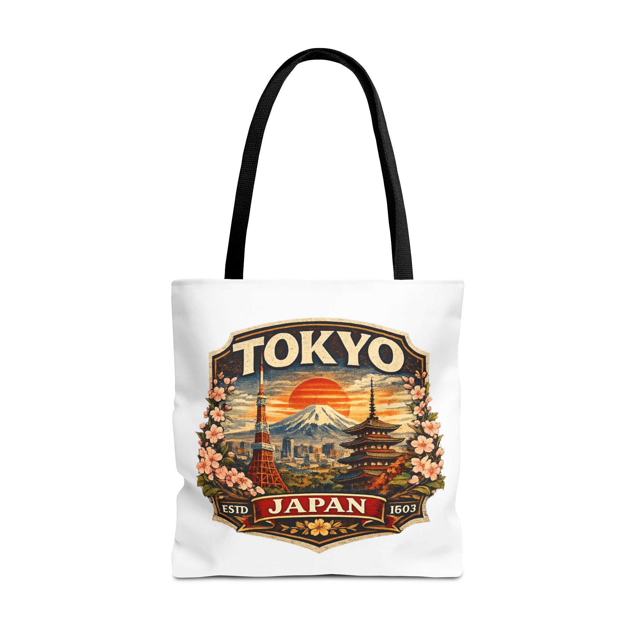 Tokyo Japan Scenic Tote Bag – Vintage Mount Fuji & Cherry Blossom Travel Tote