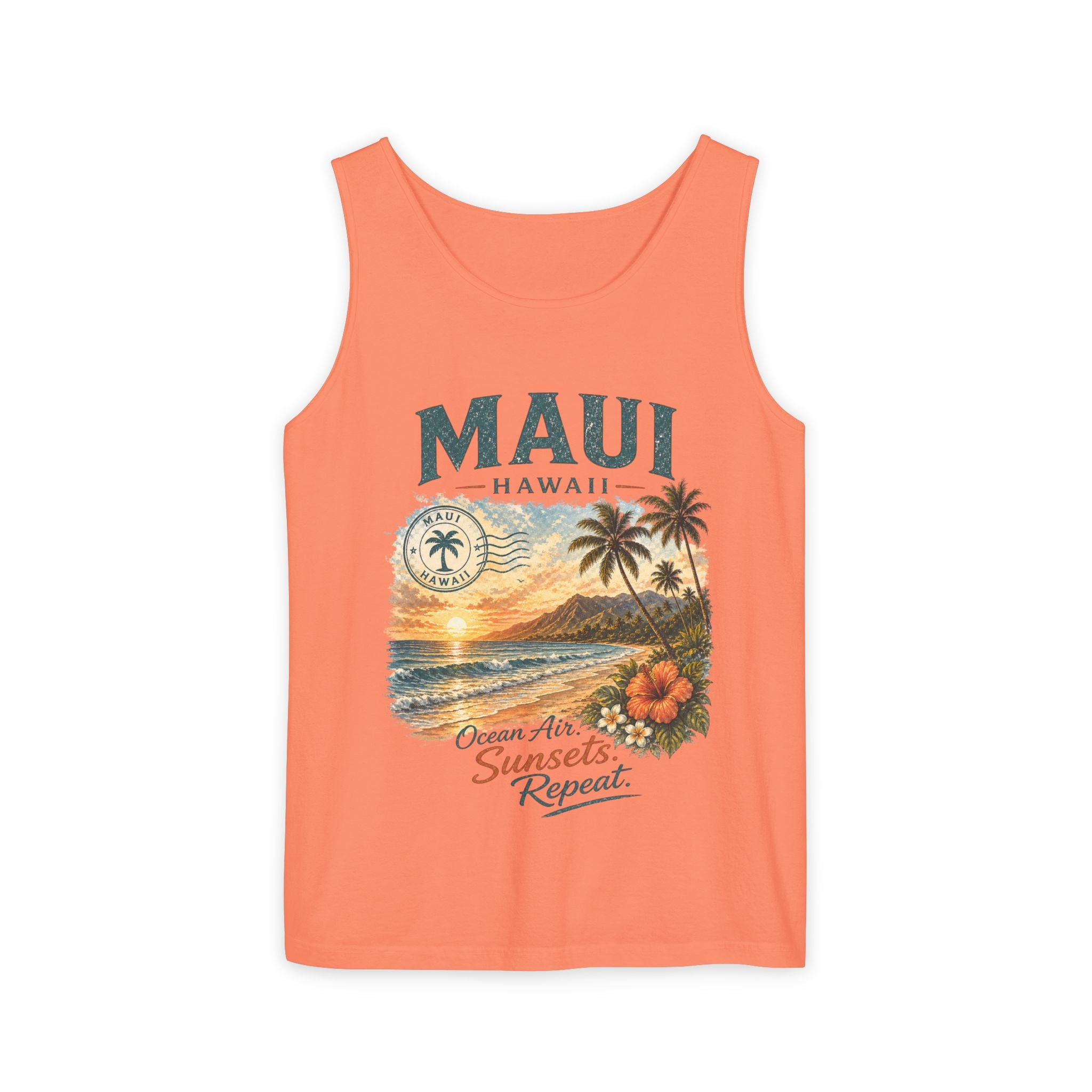 Maui Hawaii Tank Top — Ocean Air Sunsets Repeat Beach Graphic