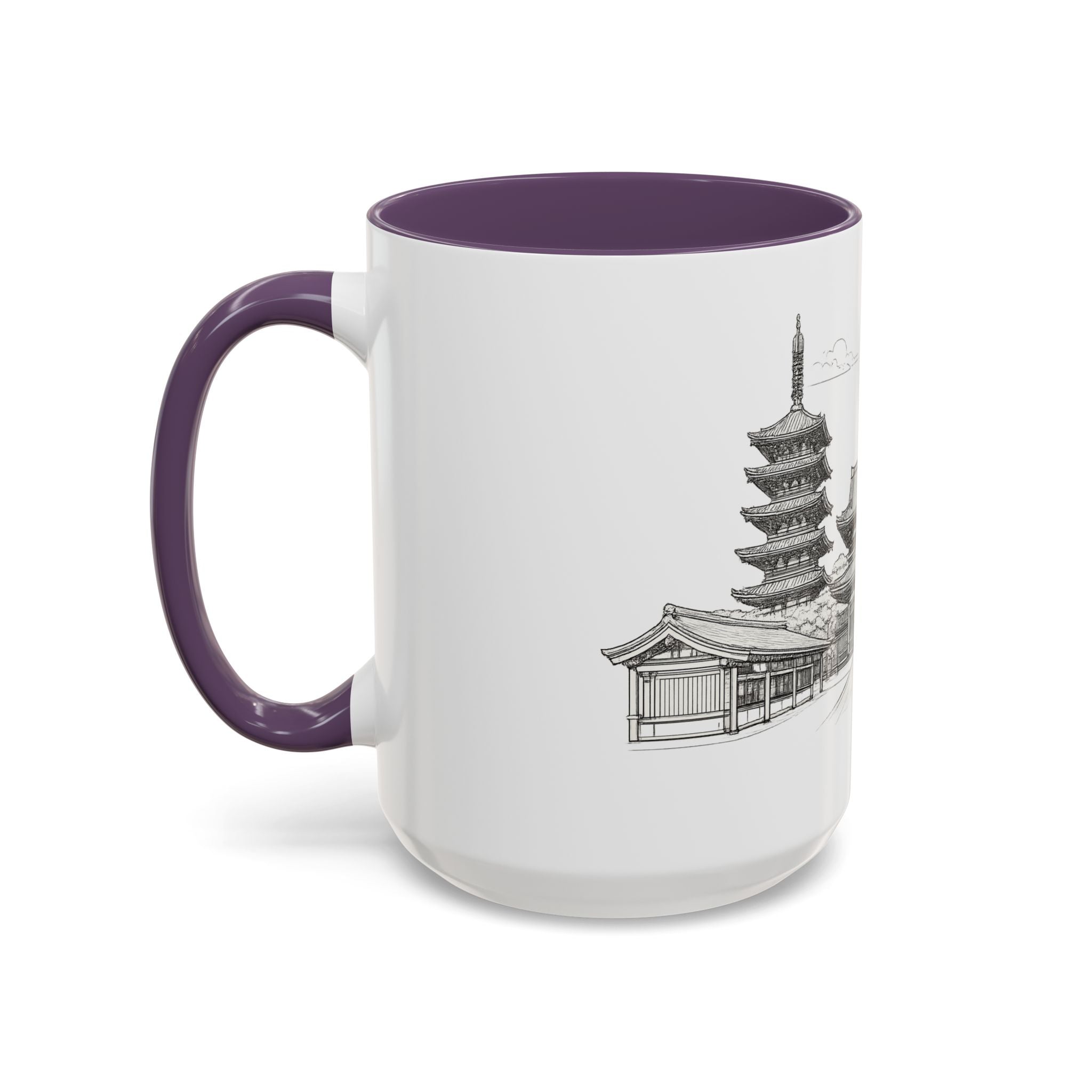 Senso-ji Temple Accent Coffee Mug — Asakusa Japan Minimal Outline Design (11/15oz)