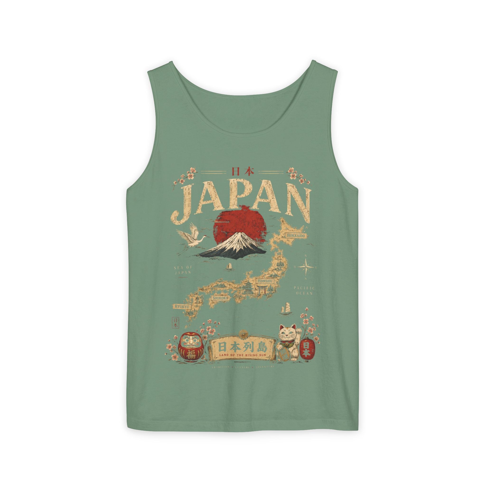 Japan Vintage Travel Tank Top — Mount Fuji & Lucky Cat Graphic