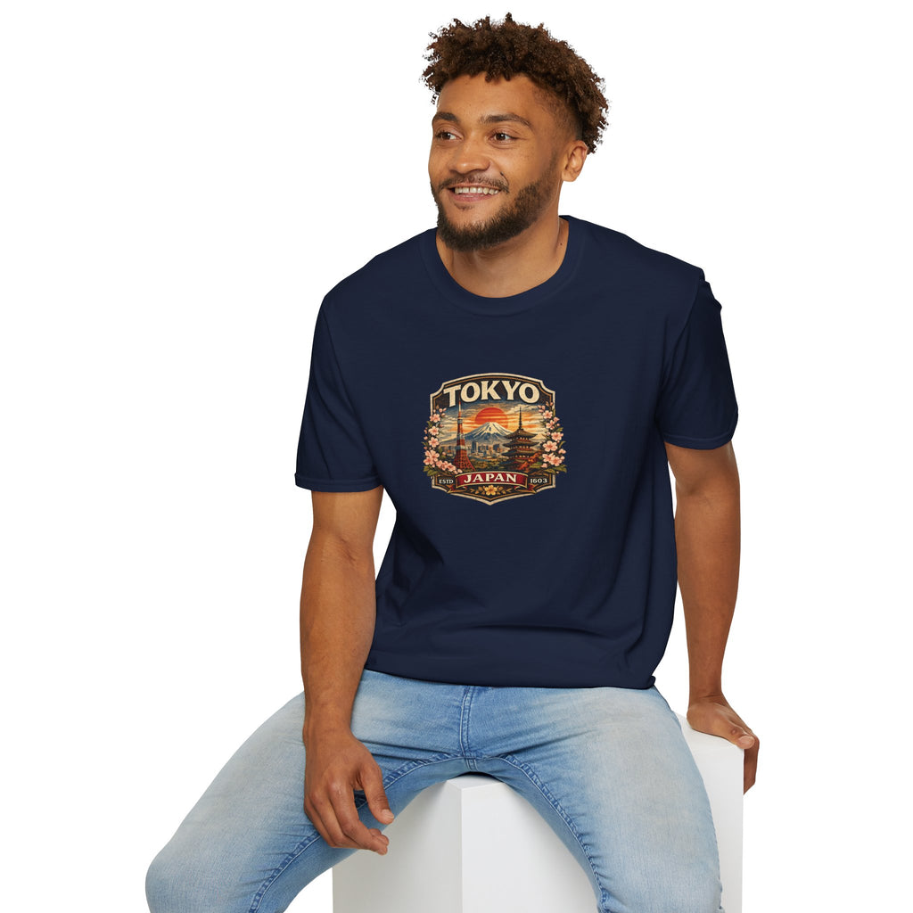 Tokyo Japan Vintage Badge T-Shirt — Mt. Fuji & Pagoda Travel Souvenir Tee