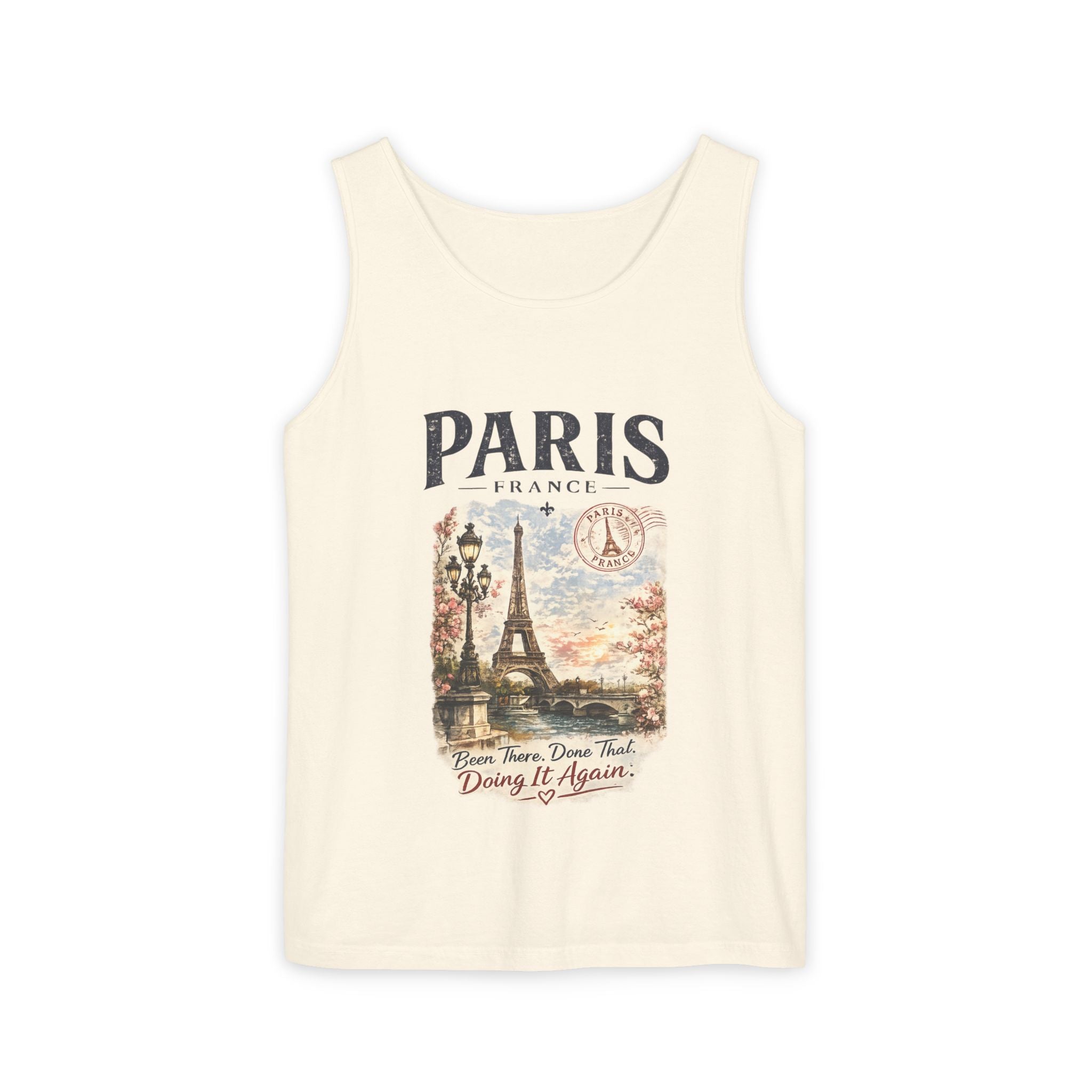 Paris Vintage Postcard Tank Top — Eiffel Tower Graphic Travel Tee
