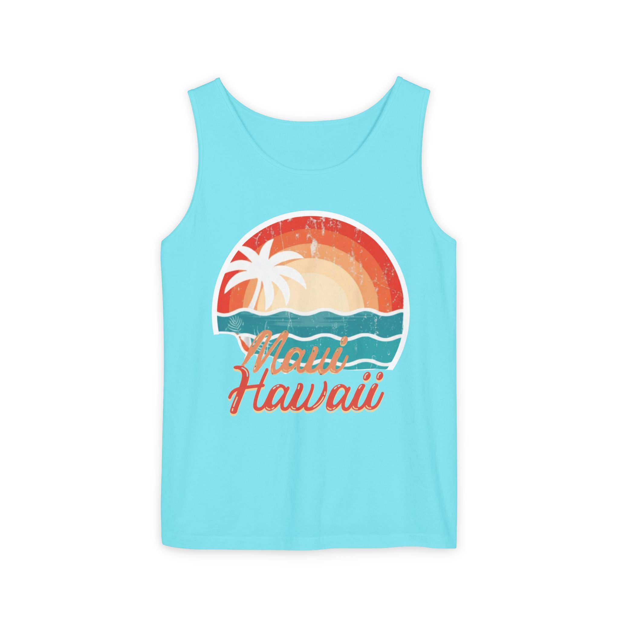 Maui Hawaii Retro Sunset Tank Top — Vintage Palm Beach Vacation Tee
