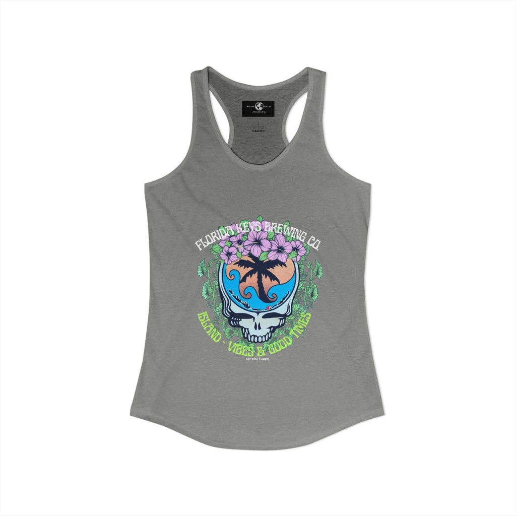 Island Vibes & Good Times Racerback Tank — Tropical Skull Graphic