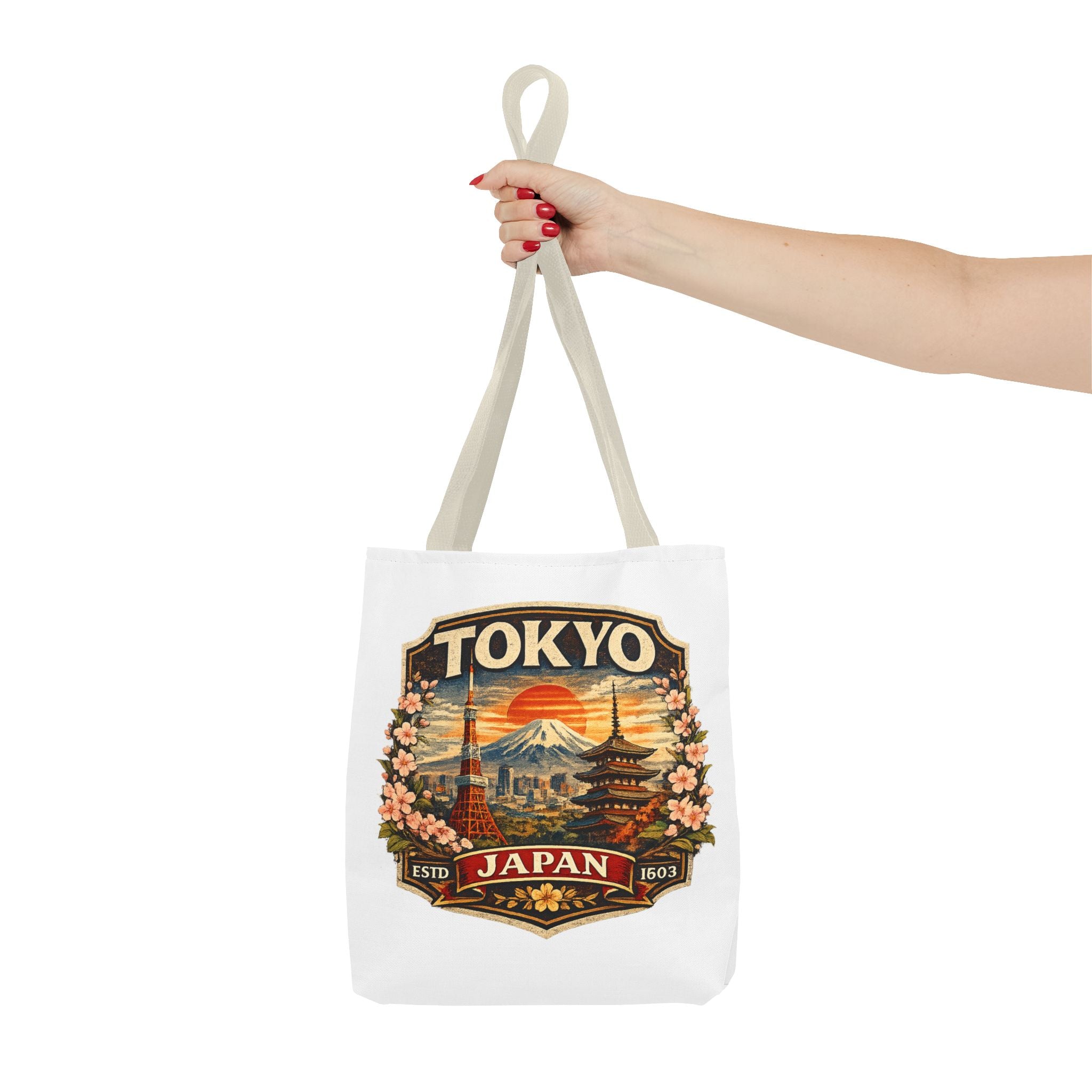Tokyo Japan Scenic Tote Bag – Vintage Mount Fuji & Cherry Blossom Travel Tote
