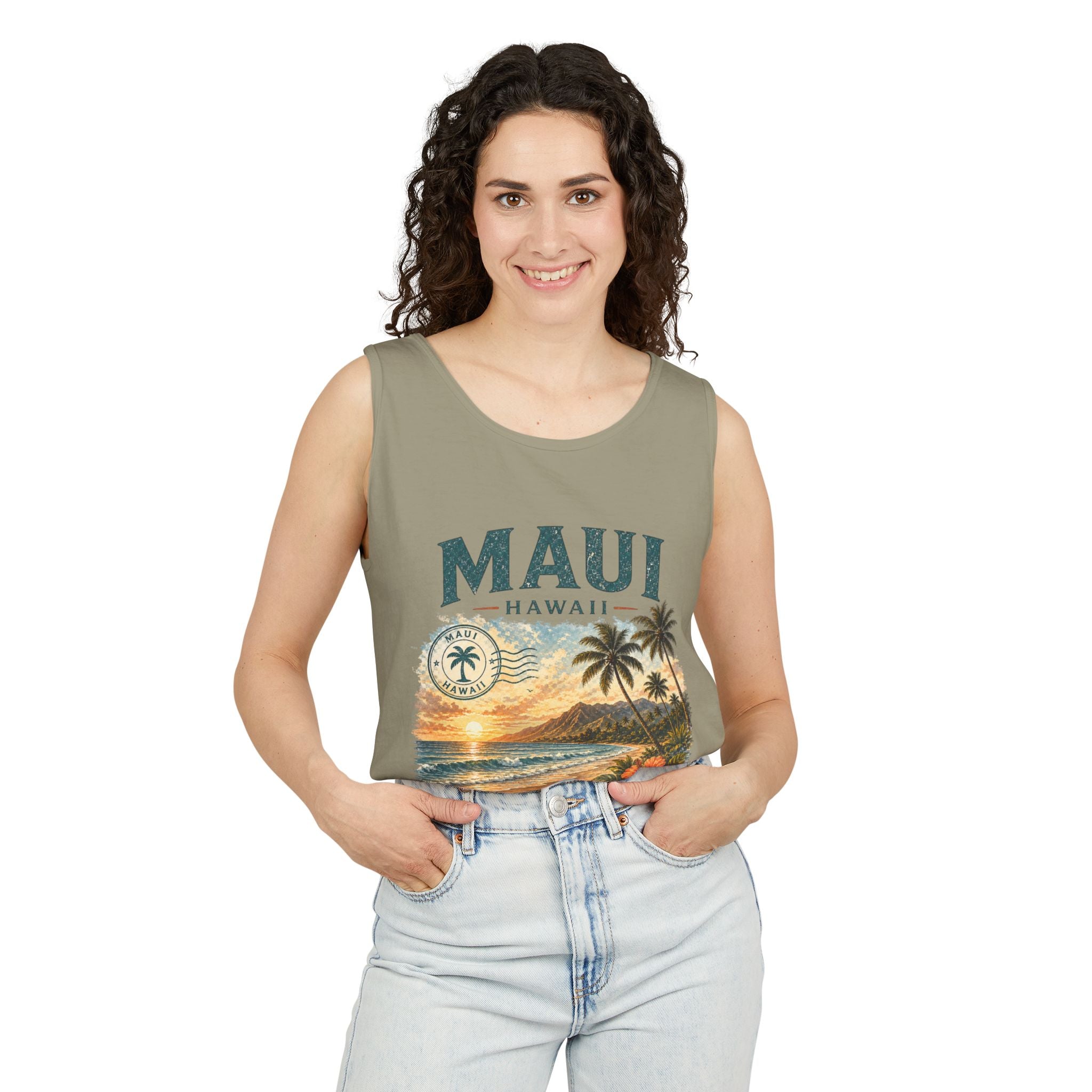 Maui Hawaii Tank Top — Ocean Air Sunsets Repeat Beach Graphic