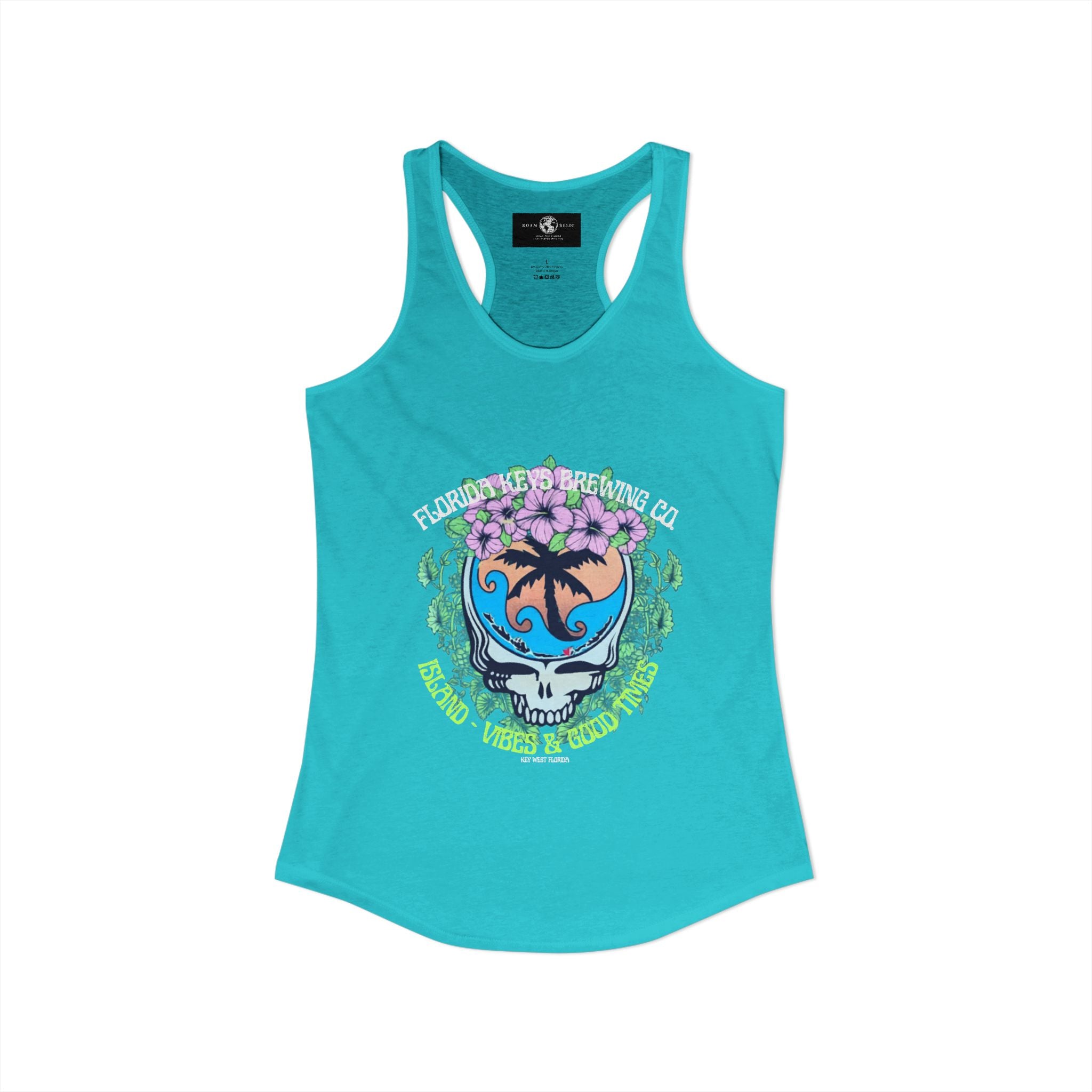 Island Vibes & Good Times Racerback Tank — Tropical Skull Graphic