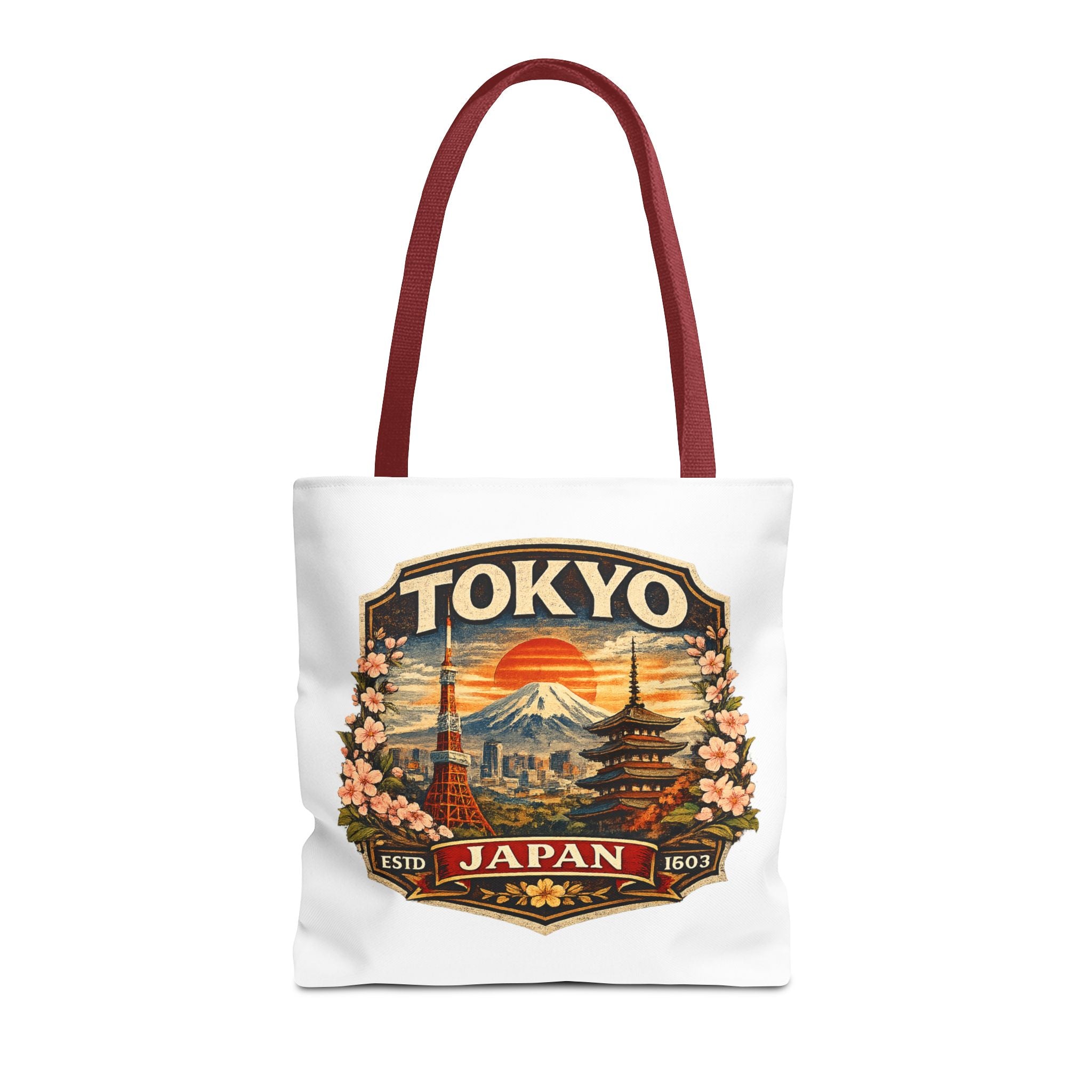 Tokyo Japan Scenic Tote Bag – Vintage Mount Fuji & Cherry Blossom Travel Tote