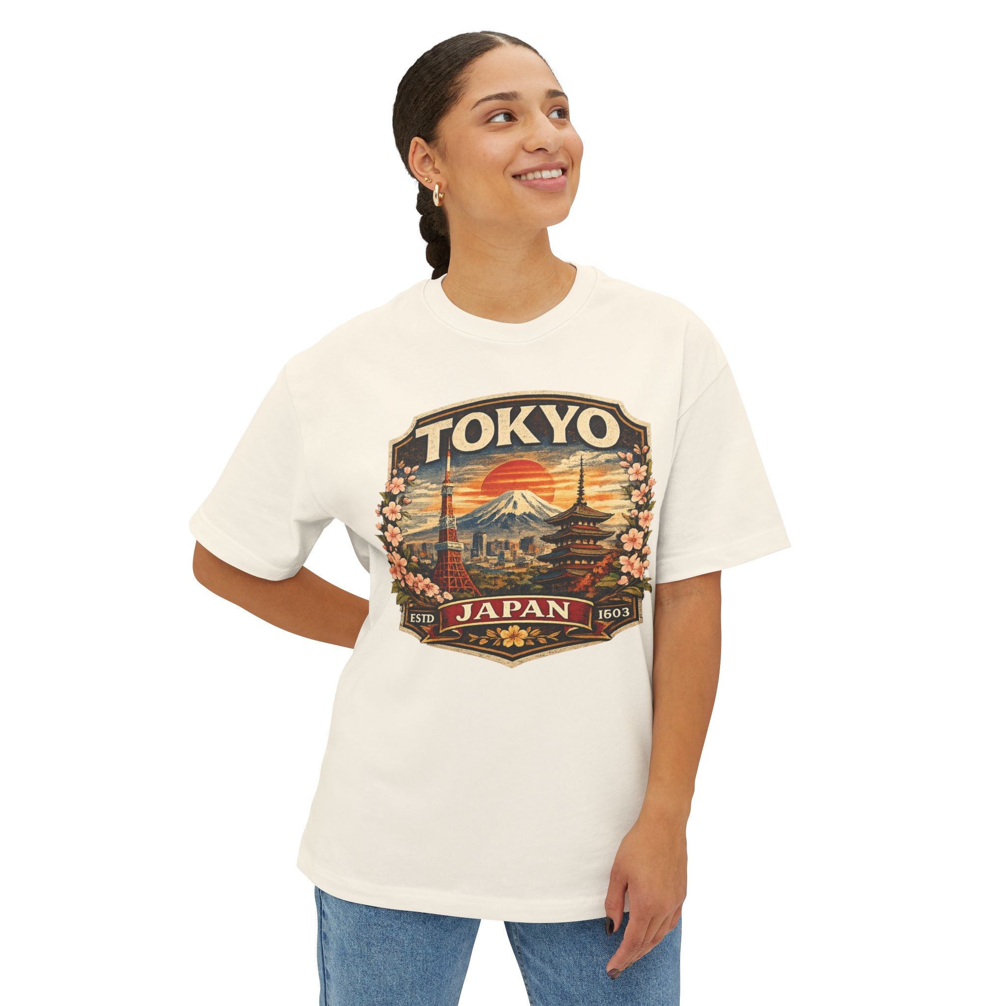 Tokyo Japan Vintage Badge Tee — Retro Mount Fuji & Sakura Graphic T-Shirt