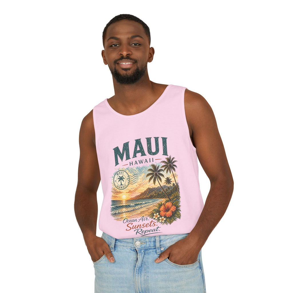 Maui Hawaii Tank Top — Ocean Air Sunsets Repeat Beach Graphic