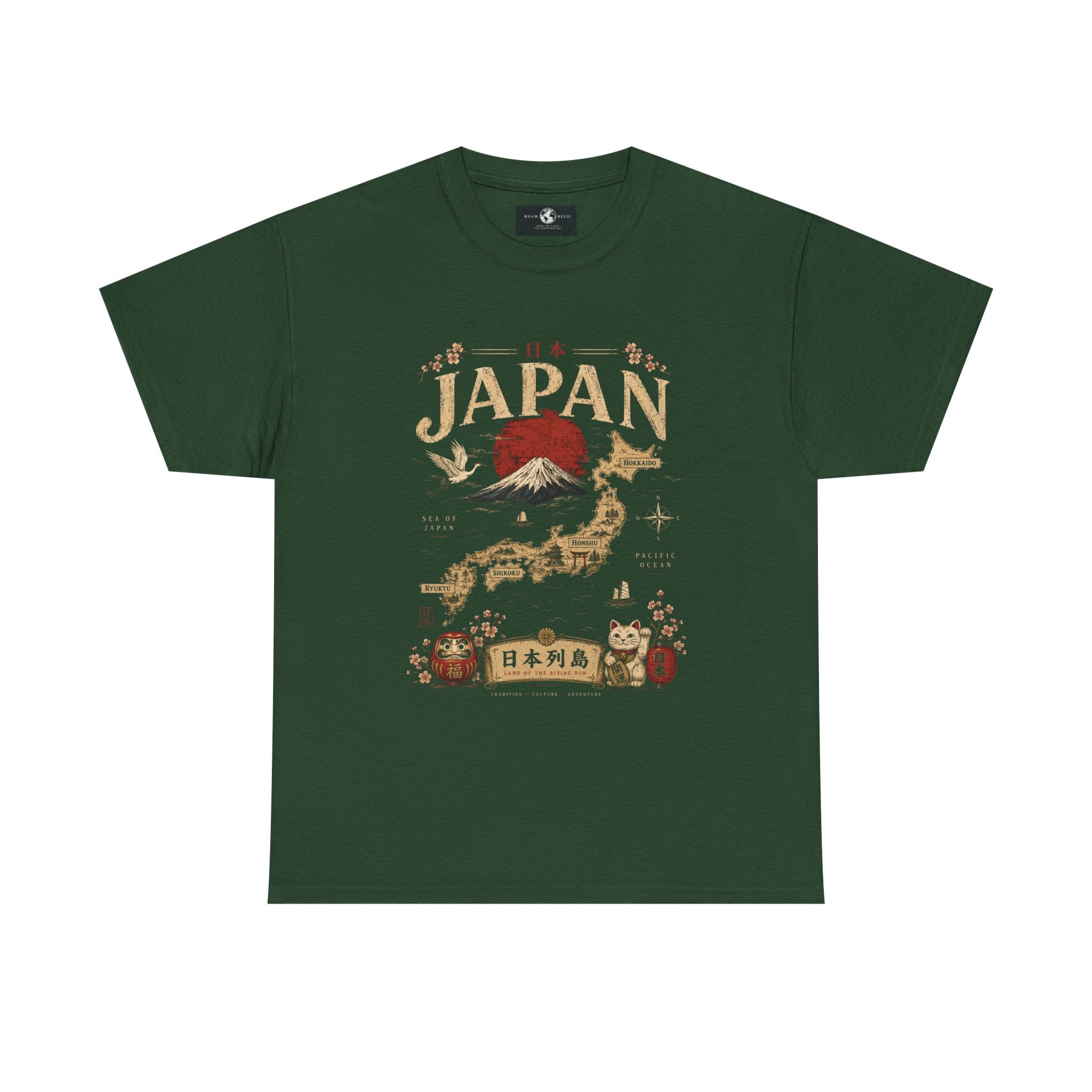 Japan Vintage Graphic Tee — Mount Fuji, Maneki-Neko & Kanji Travel Shirt