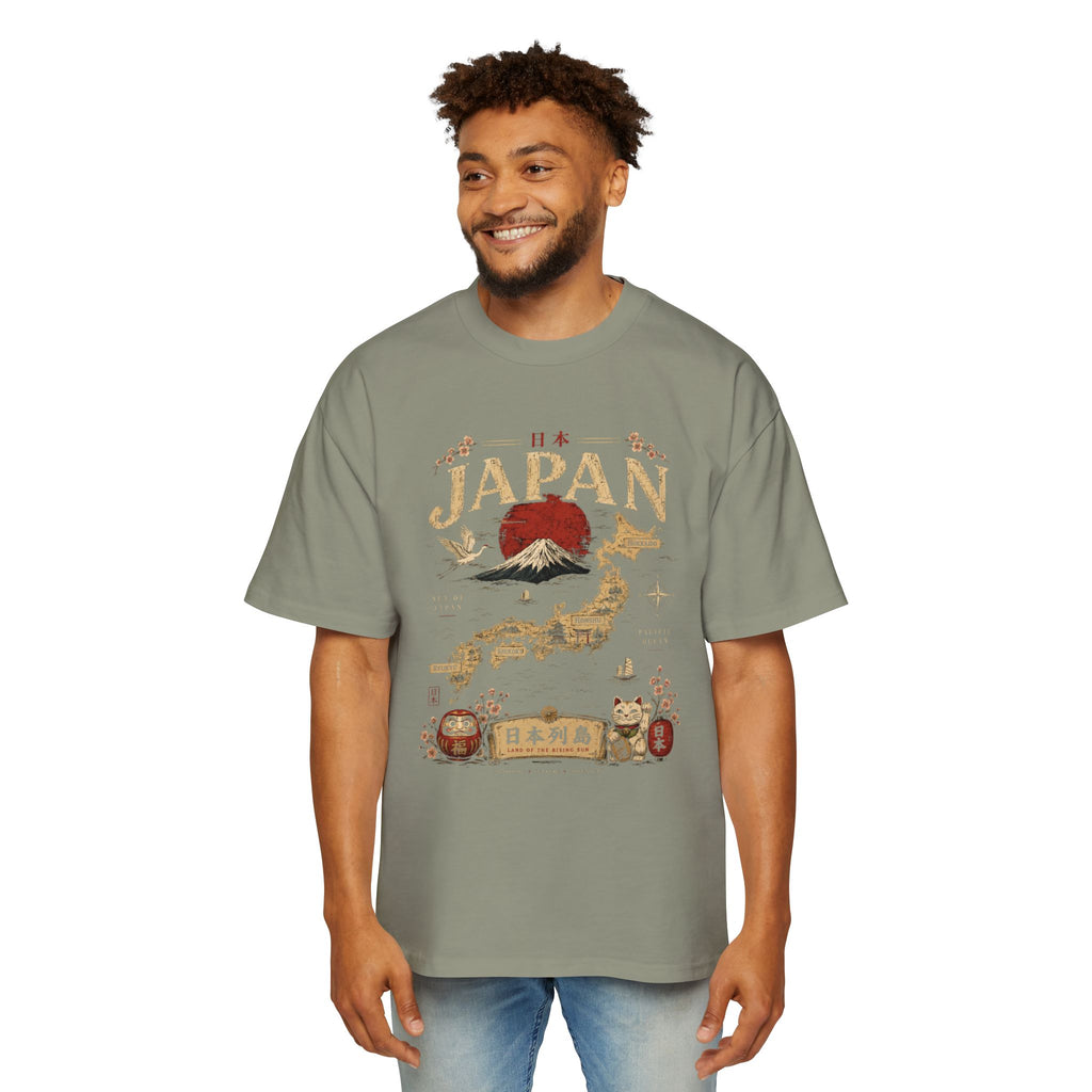 Japan Map Tee — Mount Fuji, Rising Sun & Lucky Cat Graphic T-Shirt