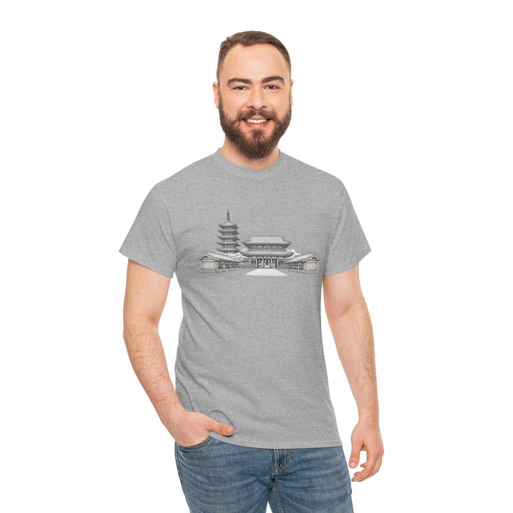 Senso‑ji Temple Outline Tee — Asakusa Japan Travel Graphic Shirt