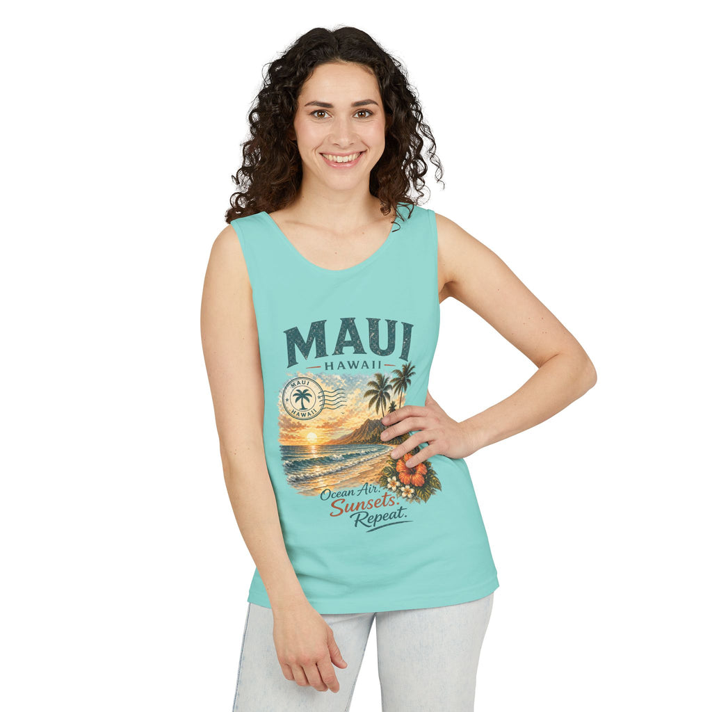 Maui Hawaii Tank Top — Ocean Air Sunsets Repeat Beach Graphic