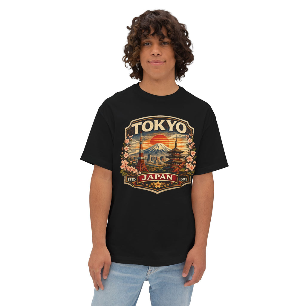 Tokyo Japan Vintage Badge Tee — Retro Mount Fuji & Sakura Graphic T-Shirt
