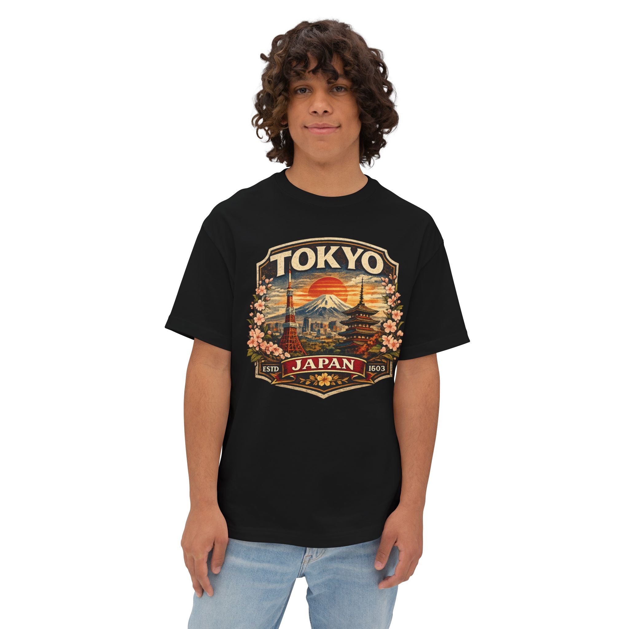 Tokyo Japan Vintage Badge Tee — Retro Mount Fuji & Sakura Graphic T-Shirt