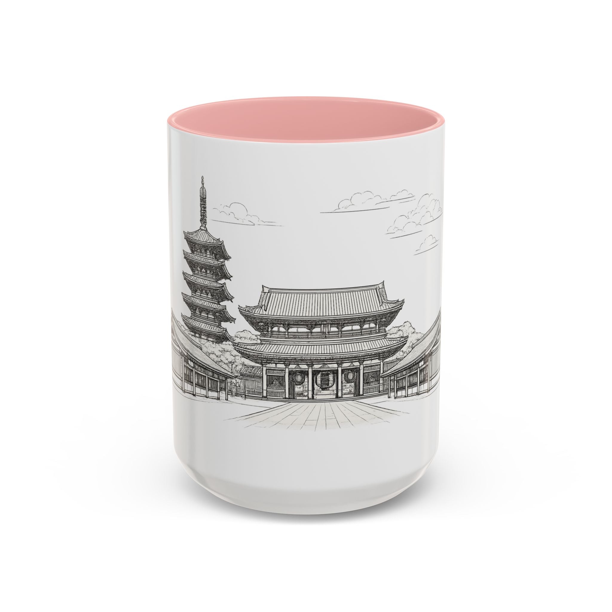 Senso-ji Temple Accent Coffee Mug — Asakusa Japan Minimal Outline Design (11/15oz)