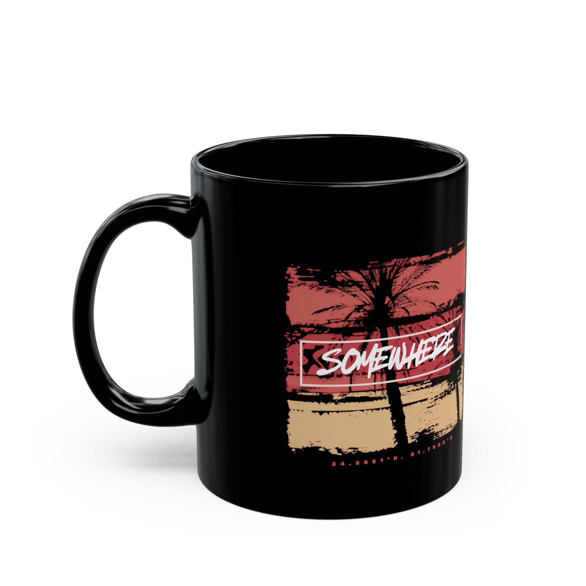 Somewhere Beach Coordinates Mug — Key West Palm Tree Coffee Cup (11oz/15oz)