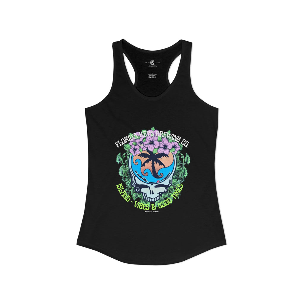 Island Vibes & Good Times Racerback Tank — Tropical Skull Graphic