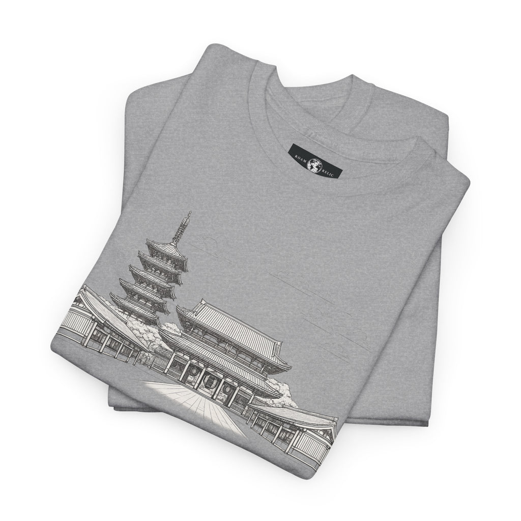 Senso‑ji Temple Outline Tee — Asakusa Japan Travel Graphic Shirt