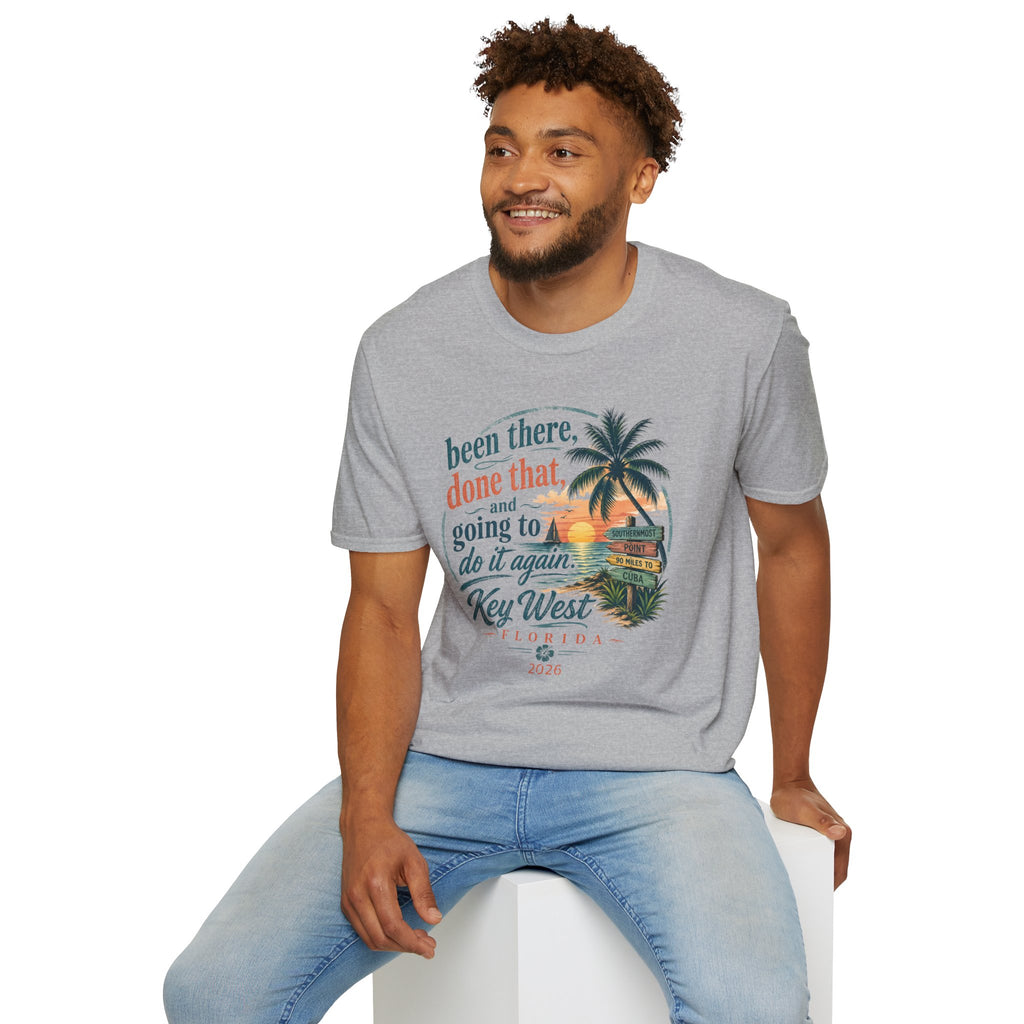 Key West Florida Vintage Sunset T-Shirt — "Been there, done that, and going to do it again" Travel Tee - Personalize with Custom Text
