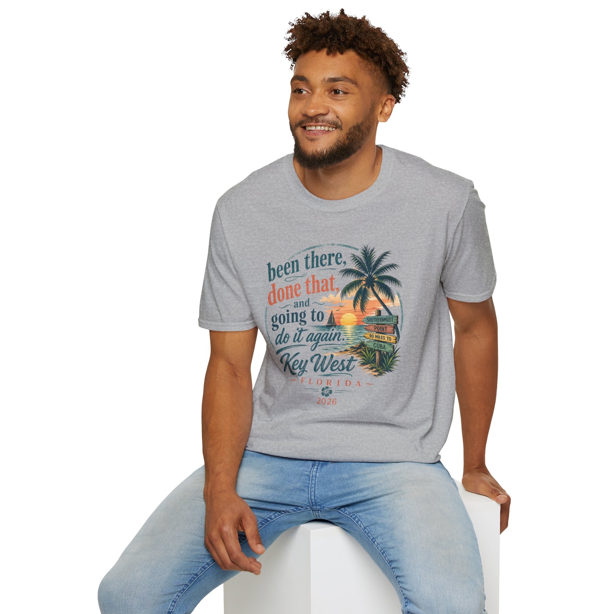 Key West Florida Vintage Sunset T-Shirt — "Been there, done that, and going to do it again" Travel Tee - Personalize with Custom Text