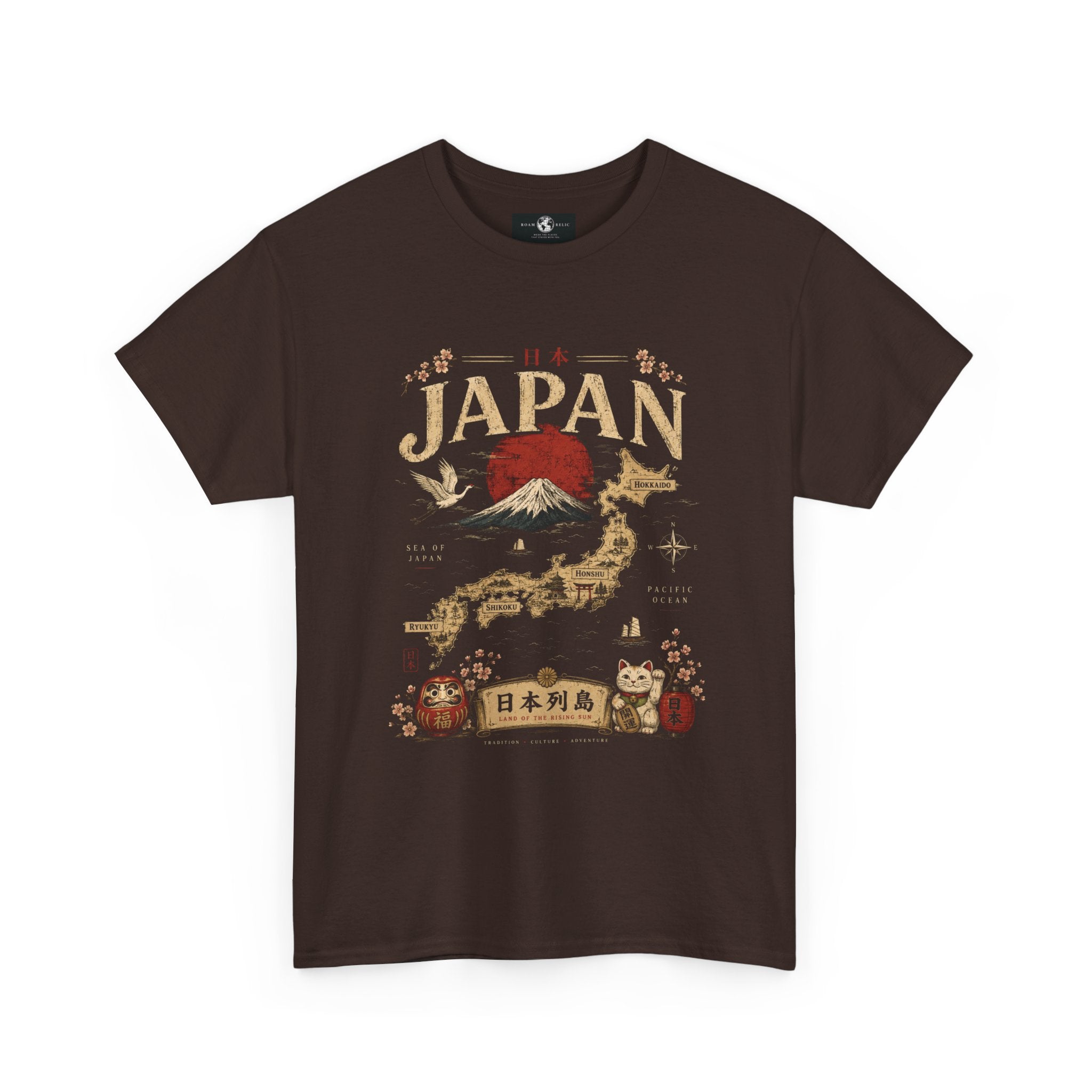 Japan Vintage Graphic Tee — Mount Fuji, Maneki-Neko & Kanji Travel Shirt