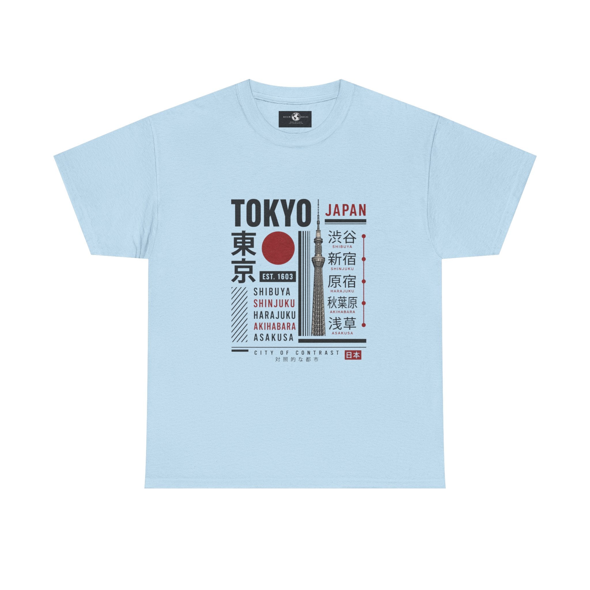 Tokyo Japan Graphic T-Shirt – Kanji City Names & Red Sun Travel Tee