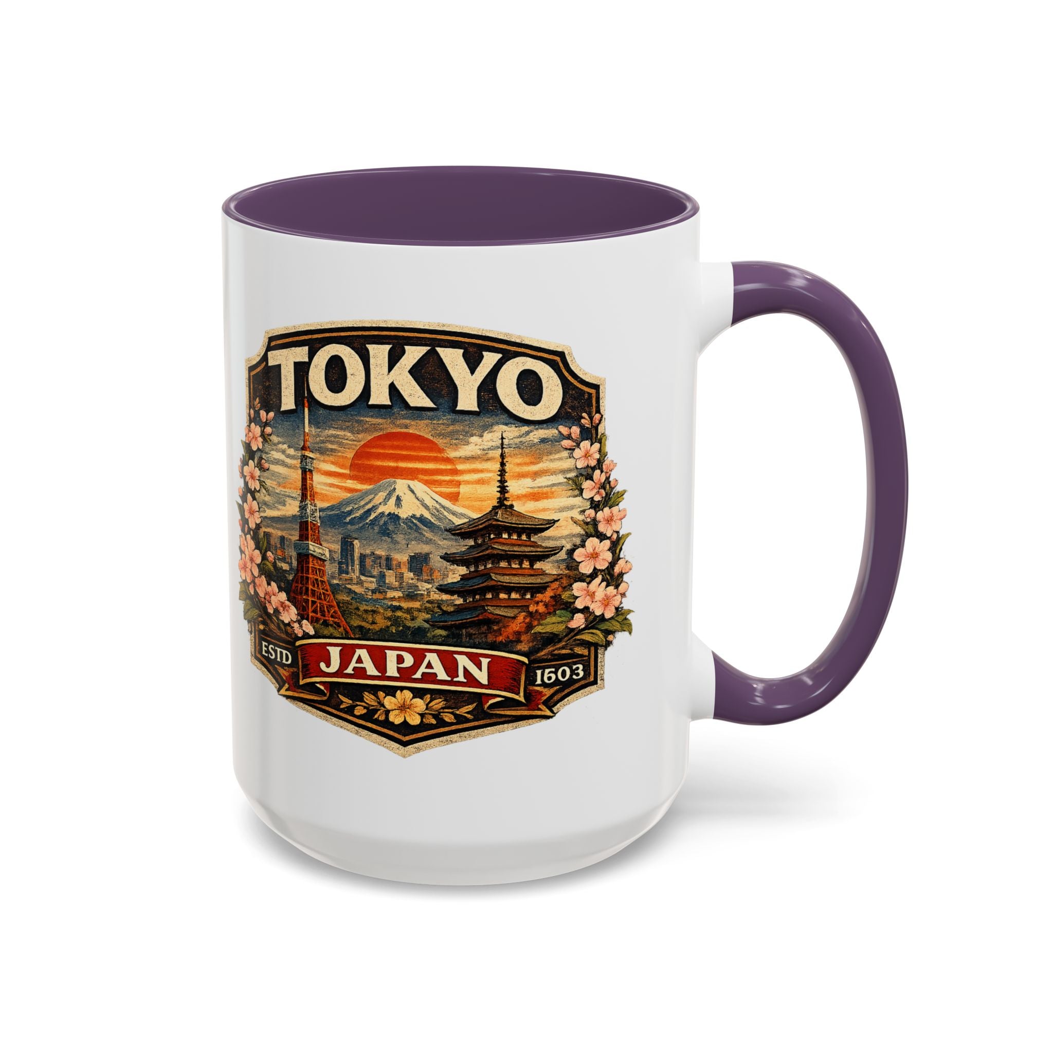 Tokyo Japan Accent Coffee Mug – Vintage Mount Fuji & Sakura Travel Souvenir (11/15oz)