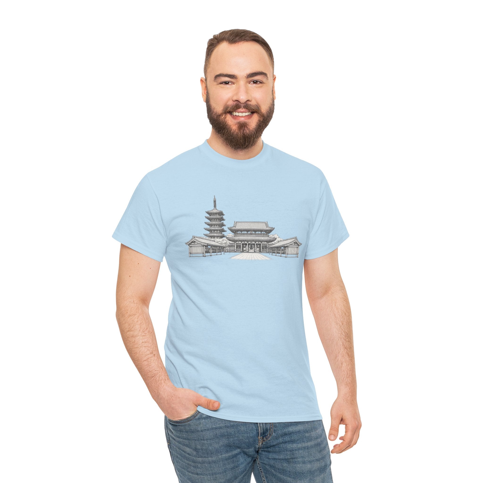 Senso‑ji Temple Outline Tee — Asakusa Japan Travel Graphic Shirt