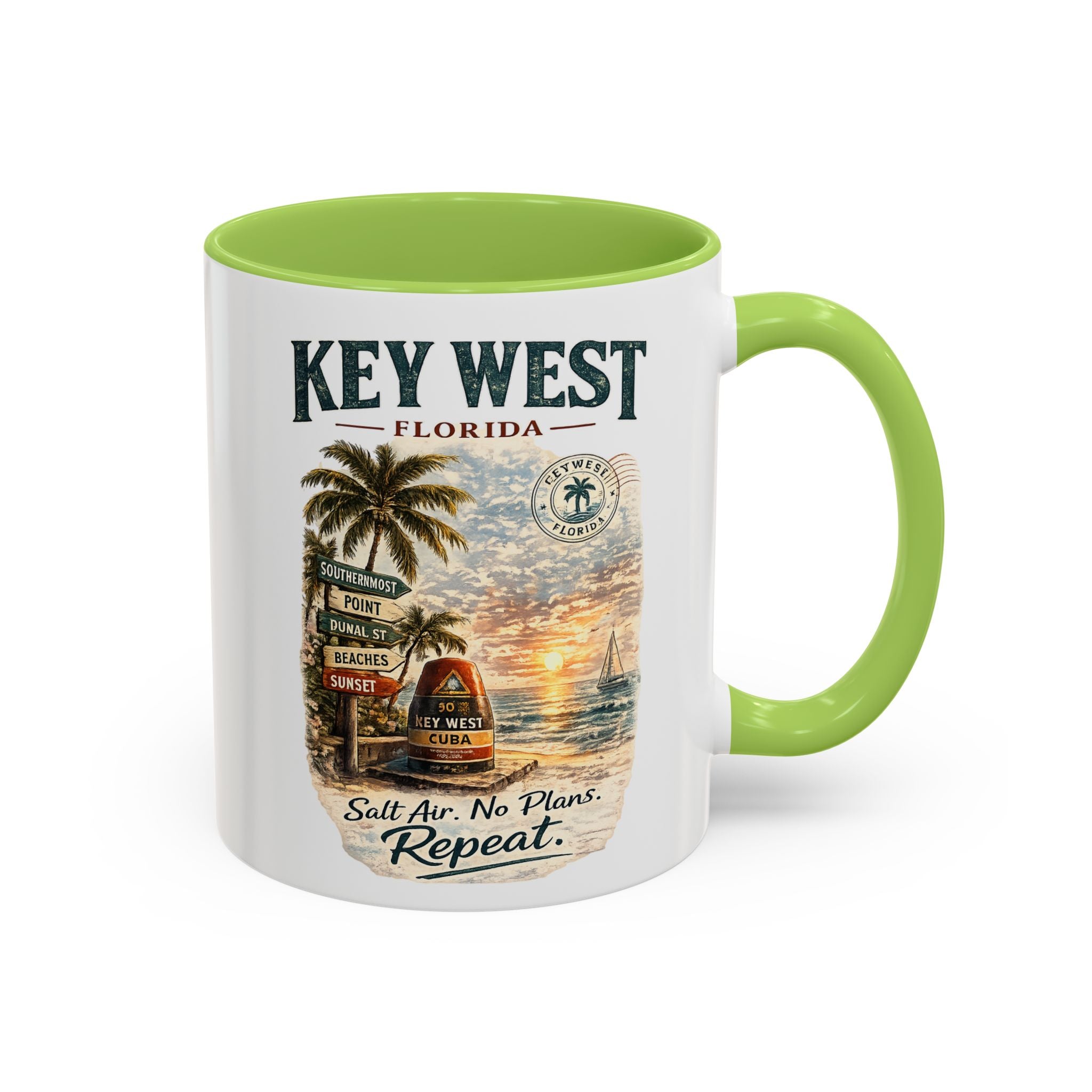 Key West Florida Coffee Mug - 'Salt Air. No Plans. Repeat.' Beach Souvenir Accent Mug (11/15oz)