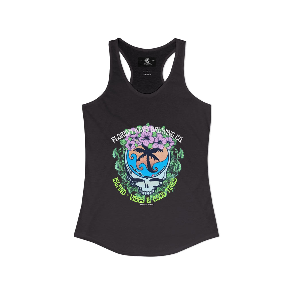 Island Vibes & Good Times Racerback Tank — Tropical Skull Graphic