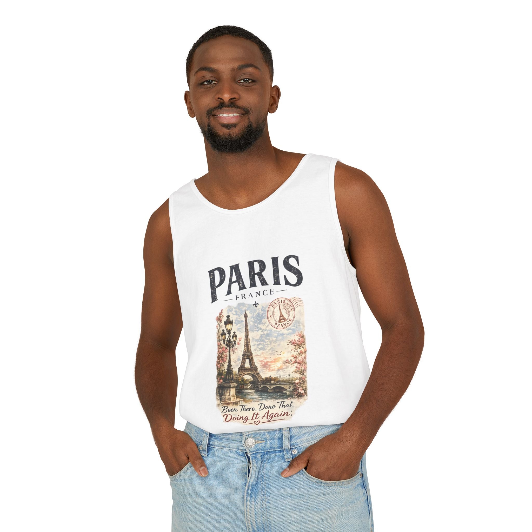 Paris Vintage Postcard Tank Top — Eiffel Tower Graphic Travel Tee