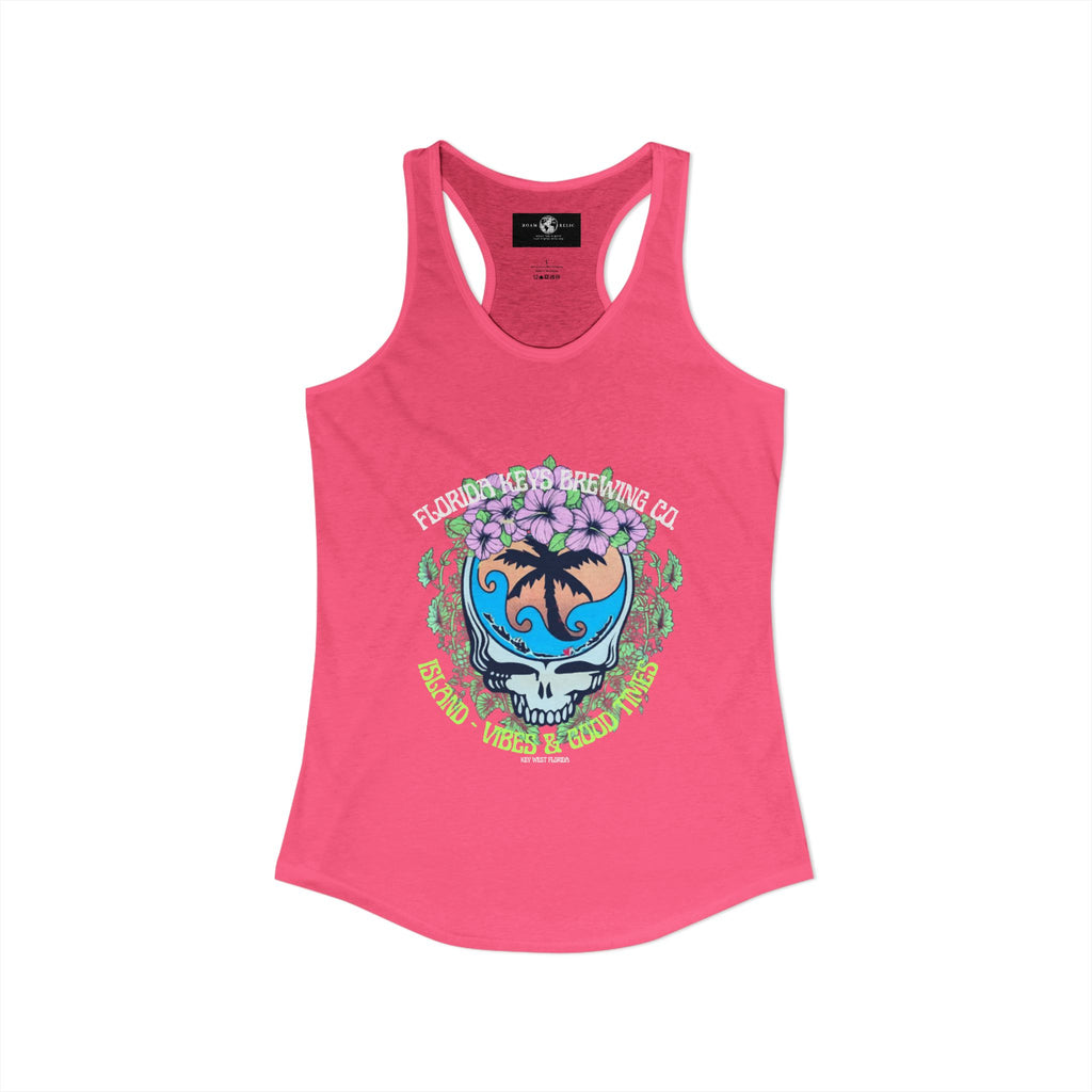 Island Vibes & Good Times Racerback Tank — Tropical Skull Graphic