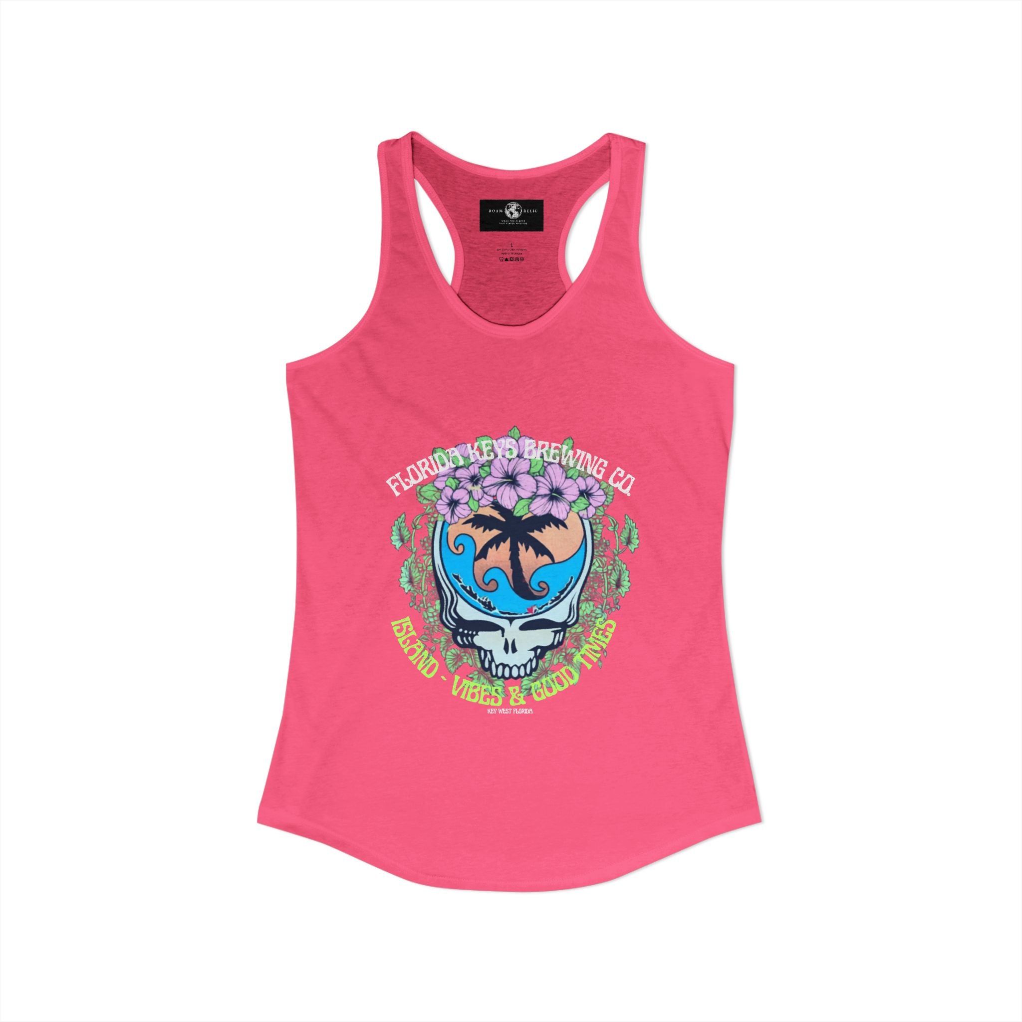 Island Vibes & Good Times Racerback Tank — Tropical Skull Graphic